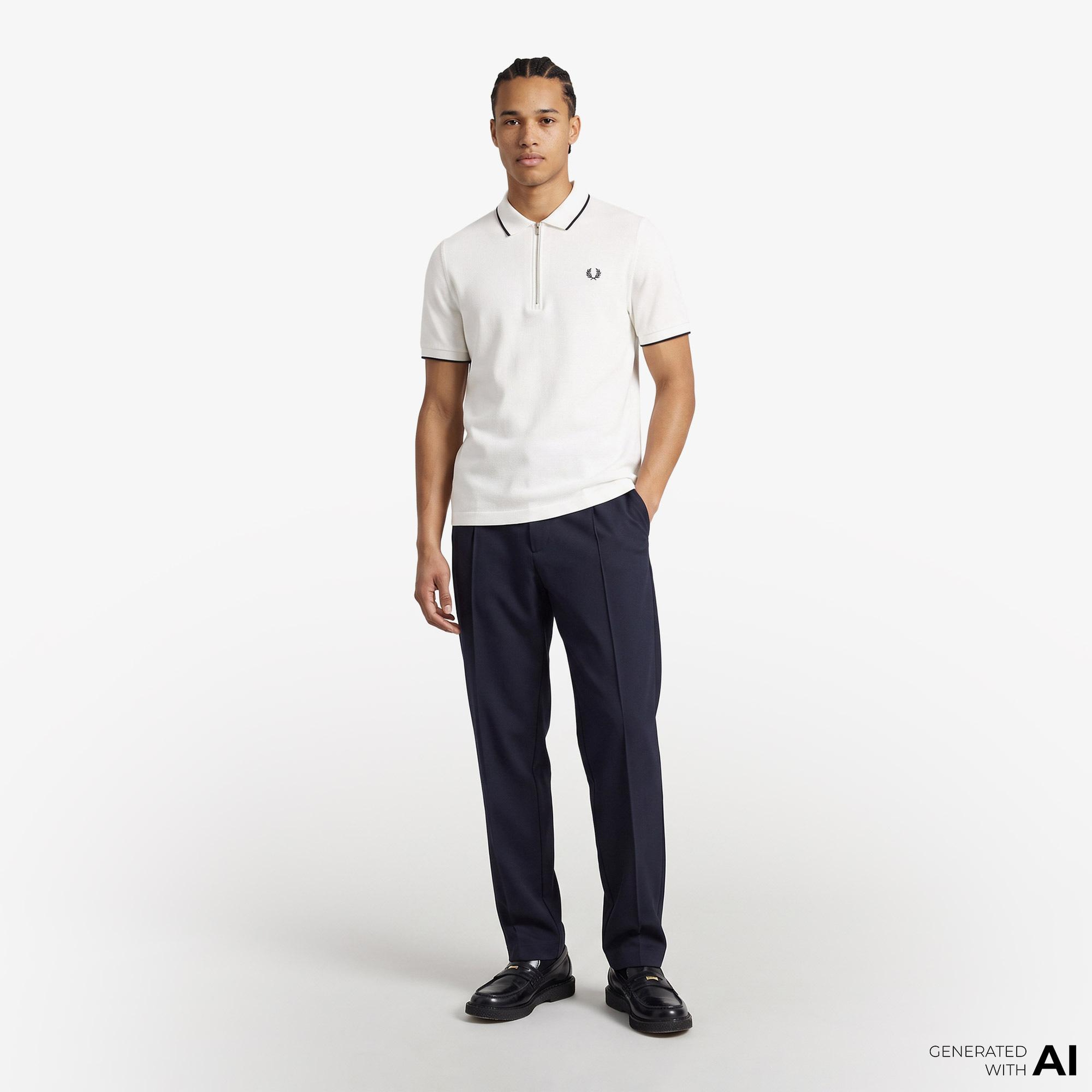 Fred Perry Crepe Pique Erkek Beyaz Polo