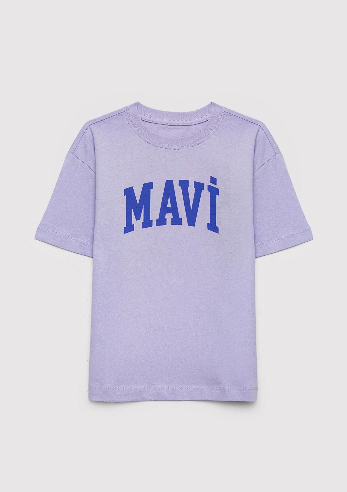 Mavi Mavi Logo Baskılı Mor Tişört Loose Fit / Bol Rahat Kesim 7610479-70523