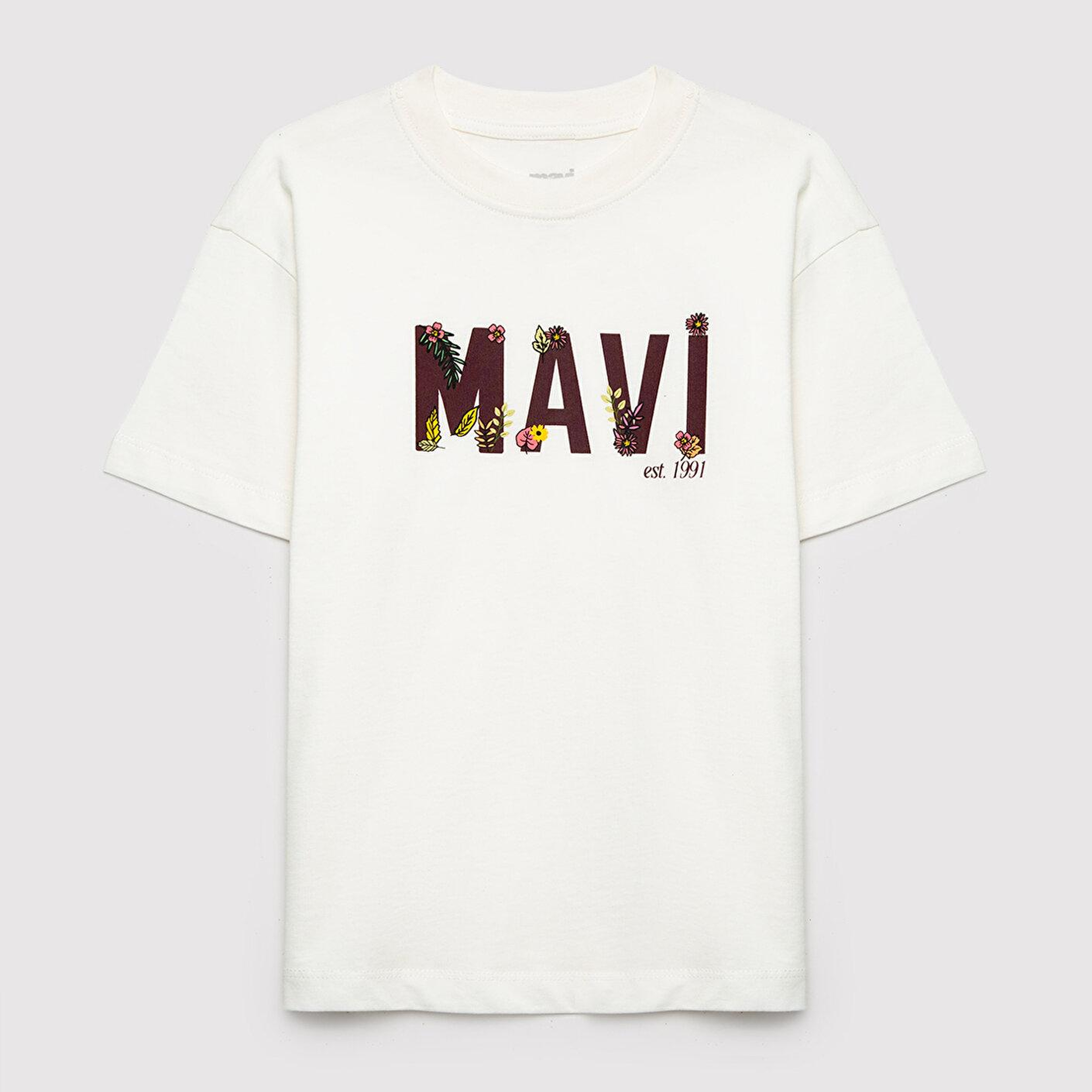 Mavi Mavi Logo Baskılı Ekru Tişört Loose Fit / Bol Rahat Kesim 7610484-80194
