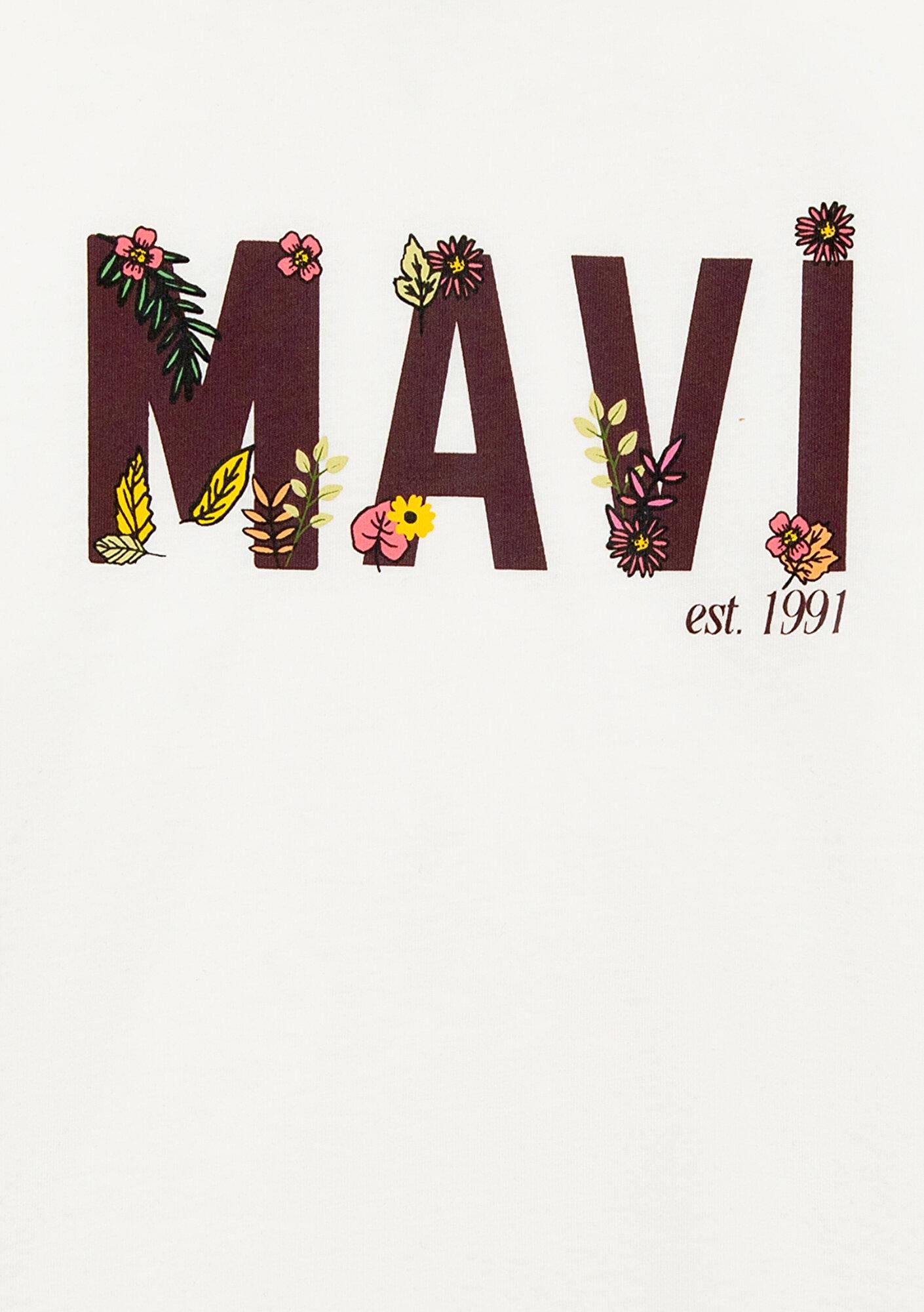 Mavi Mavi Logo Baskılı Ekru Tişört Loose Fit / Bol Rahat Kesim 7610484-80194