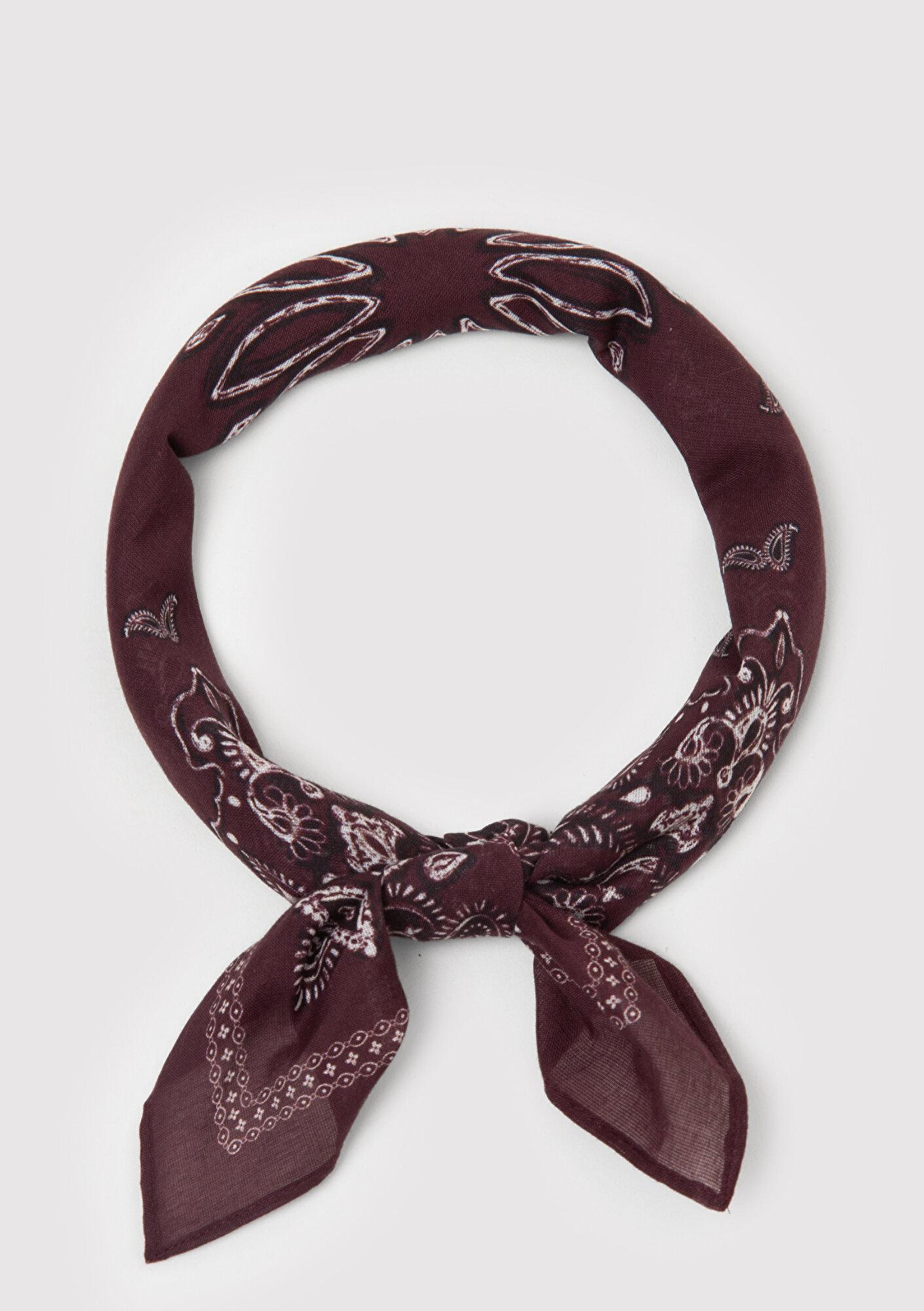 Mavi Şal Desenli Bordo Bandana 1914014-24862