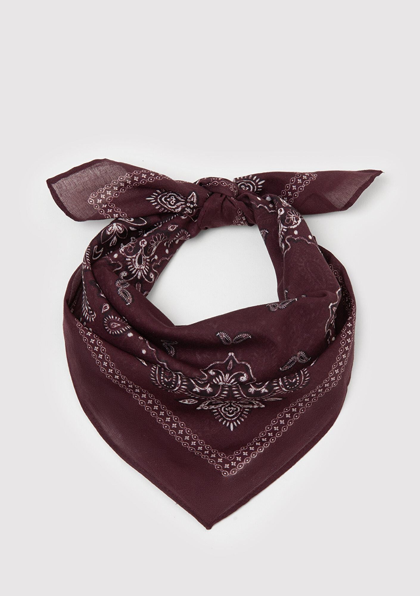 Mavi Şal Desenli Bordo Bandana 1914014-24862