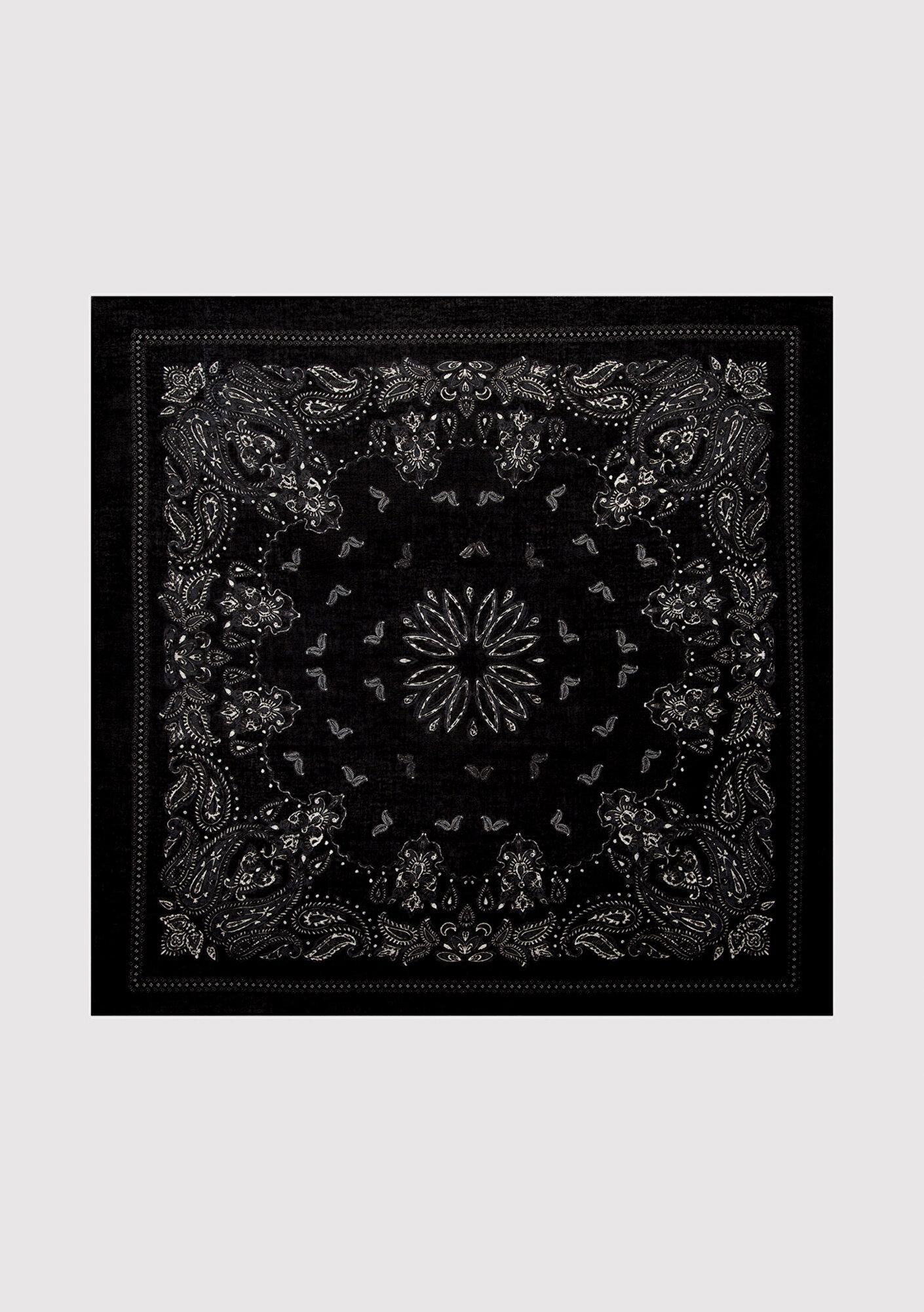 Mavi Şal Desenli Siyah Bandana 1914014-900