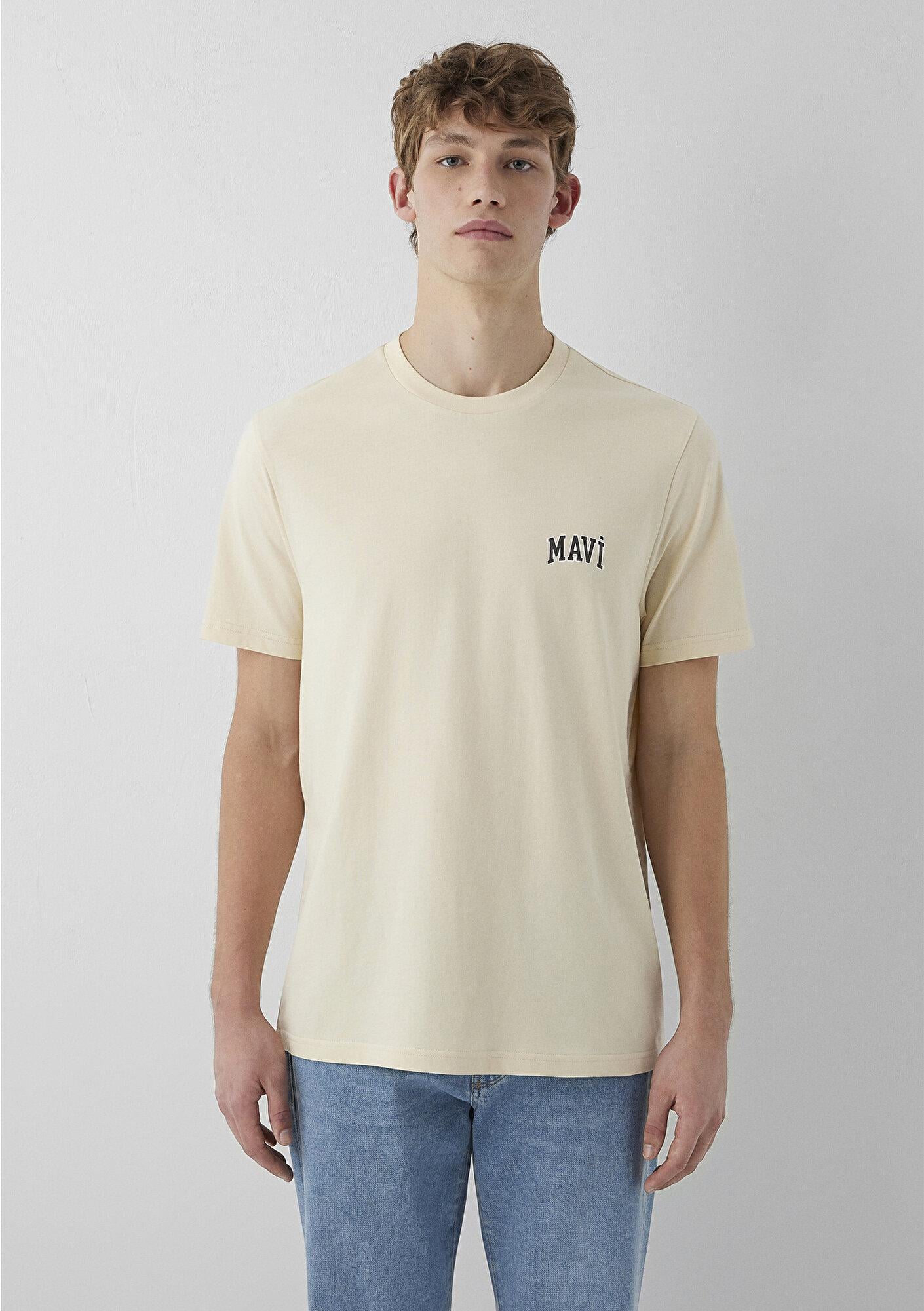 Mavi Mavi Logo Baskılı Ekru Tişört Regular Fit / Normal Kesim 0611714-81202