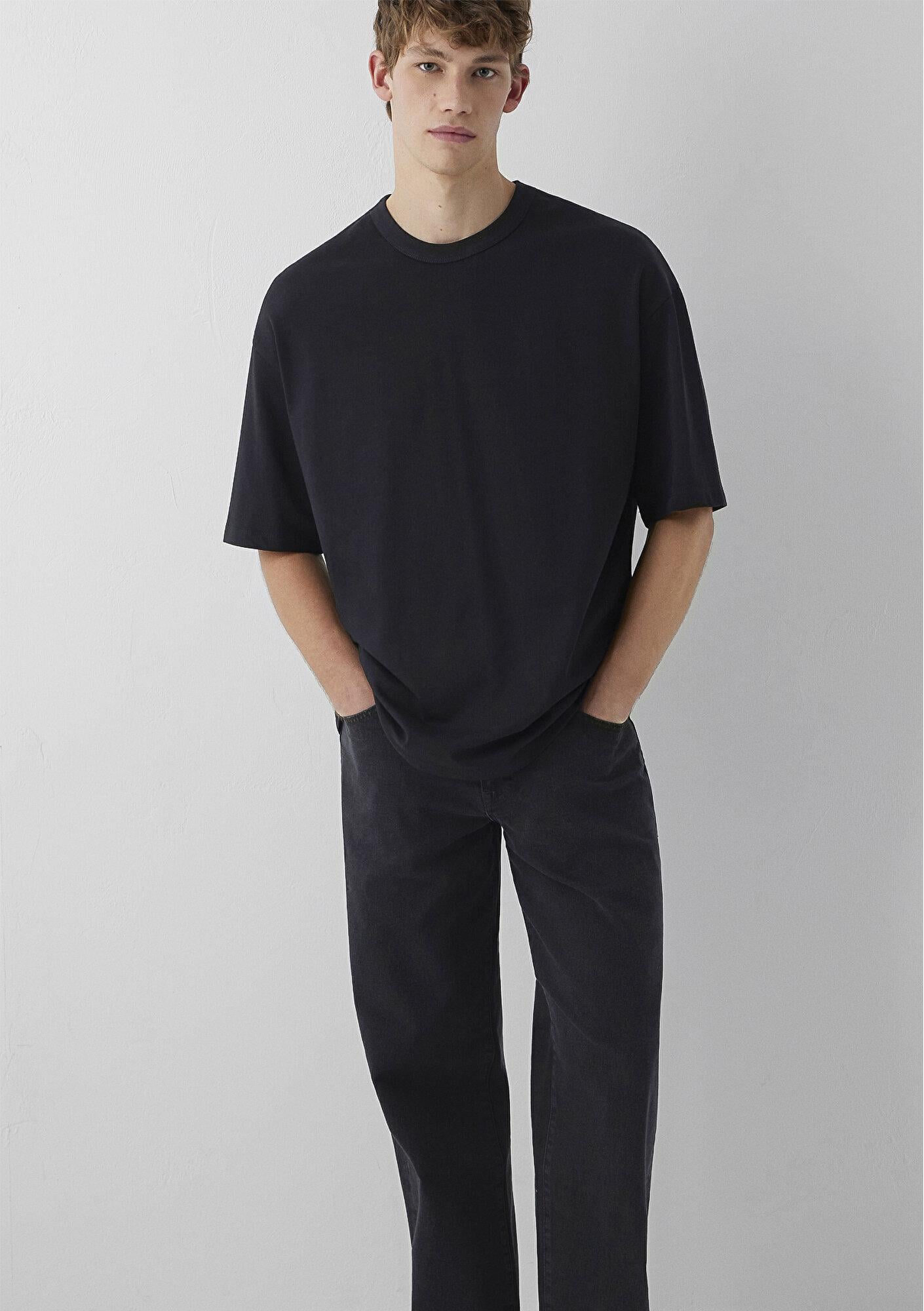 Mavi Siyah Basic Tişört Oversize / Geniş Kesim 0613492-900