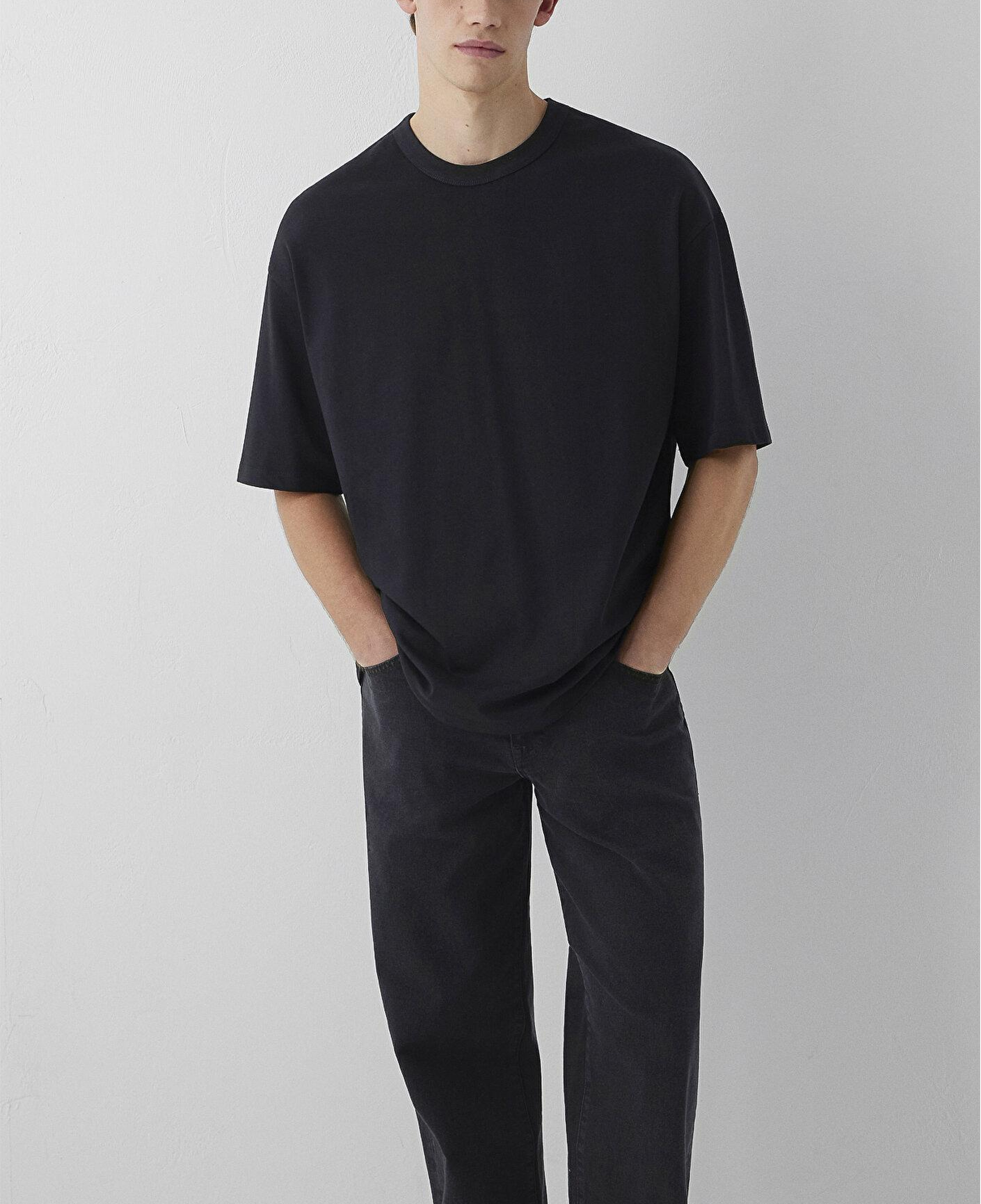 Mavi Siyah Basic Tişört Oversize / Geniş Kesim 0613492-900