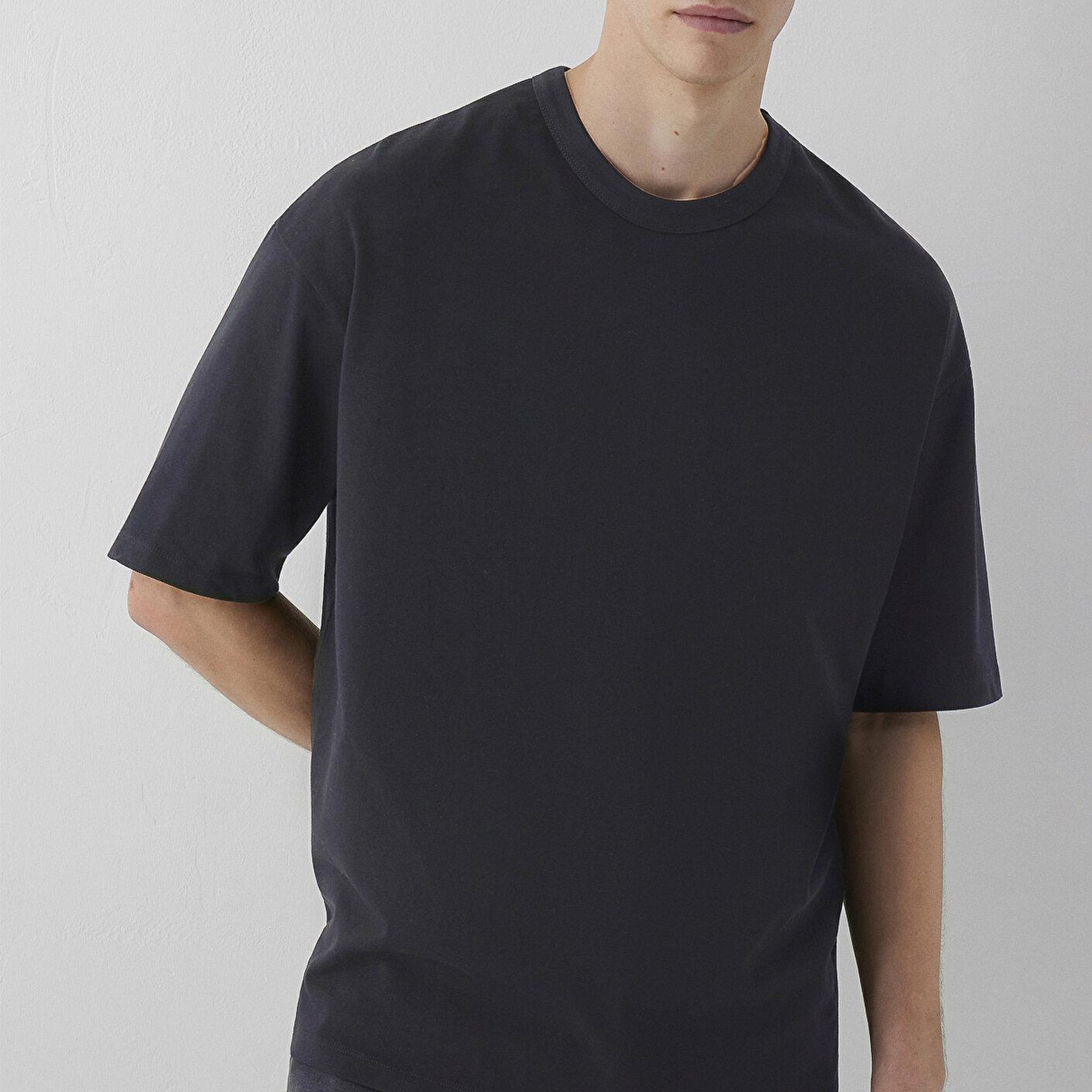 Mavi Siyah Basic Tişört Oversize / Geniş Kesim 0613492-900