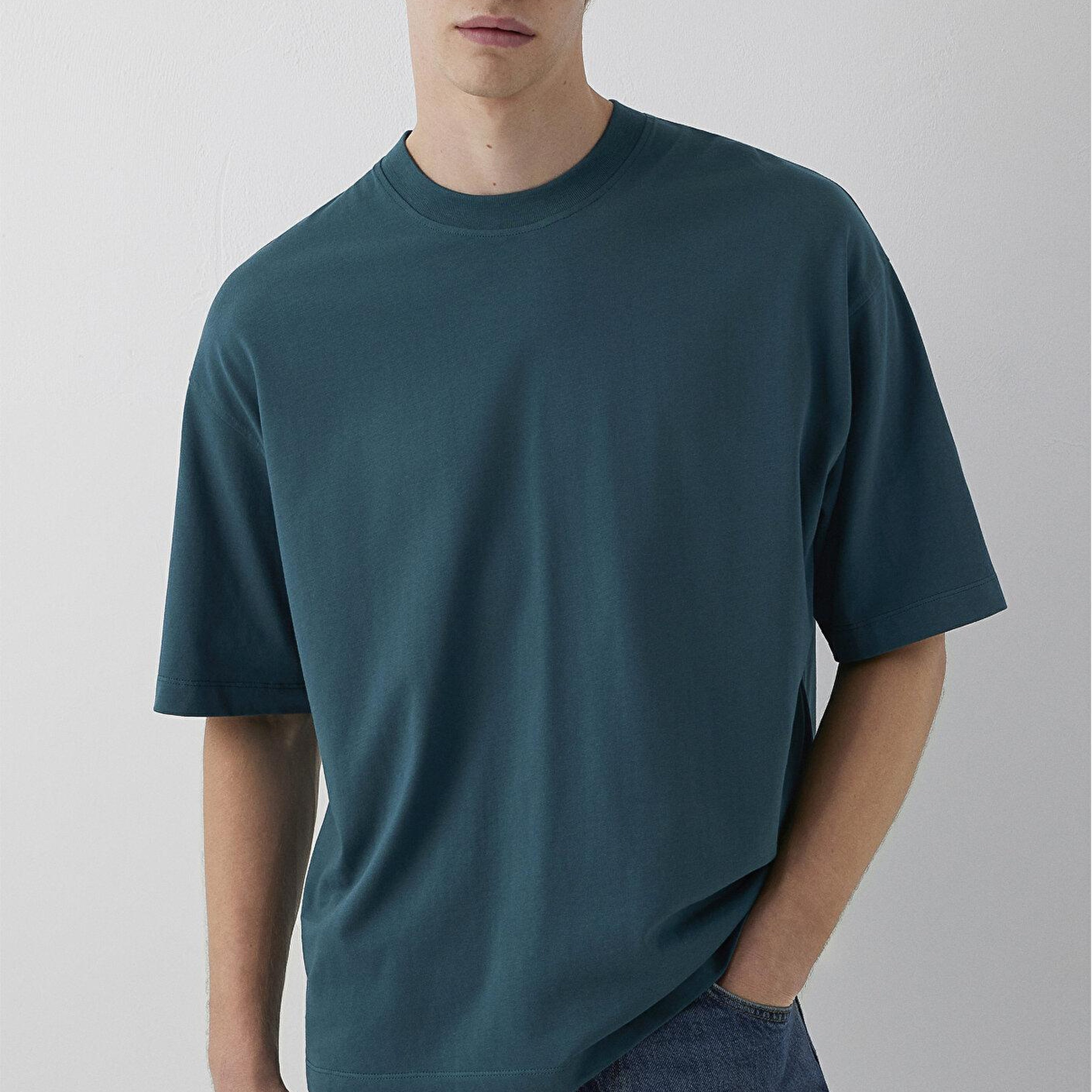 Mavi Lacivert Basic Tişört Oversize / Geniş Kesim 0613113-90366