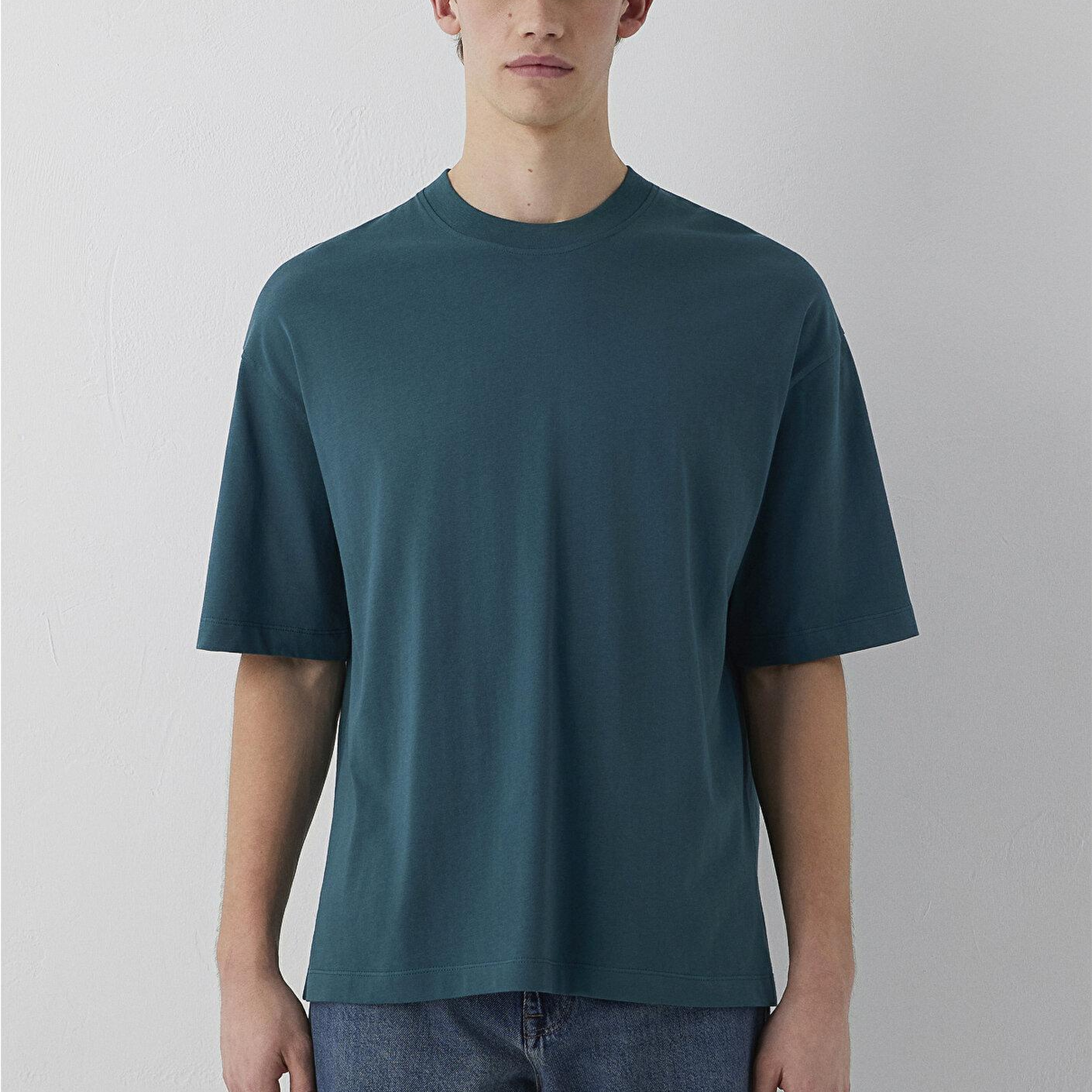 Mavi Lacivert Basic Tişört Oversize / Geniş Kesim 0613113-90366
