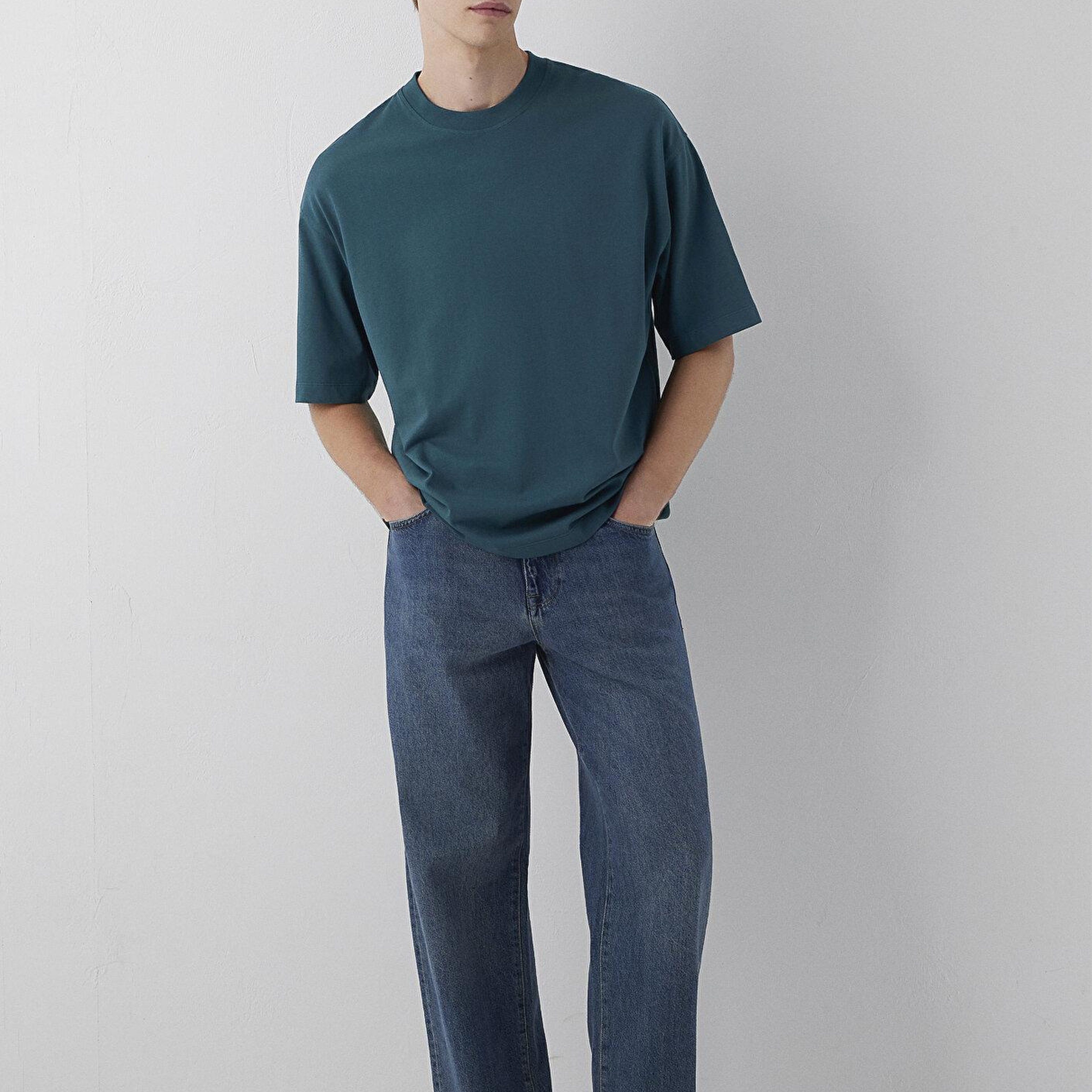 Mavi Lacivert Basic Tişört Oversize / Geniş Kesim 0613113-90366