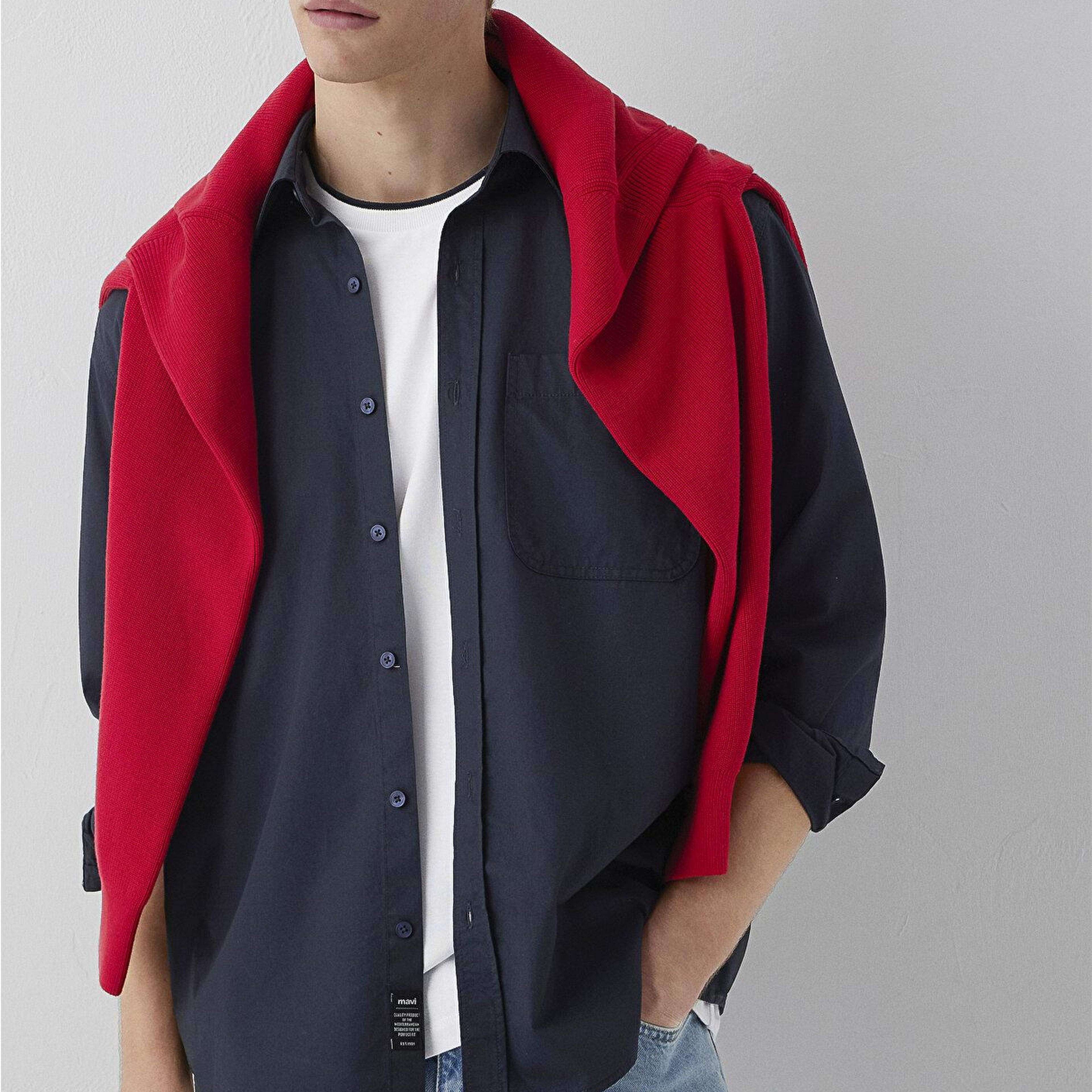 Mavi Cepli Lacivert Gömlek Loose Fit / Bol Rahat Kesim 0212126-91564