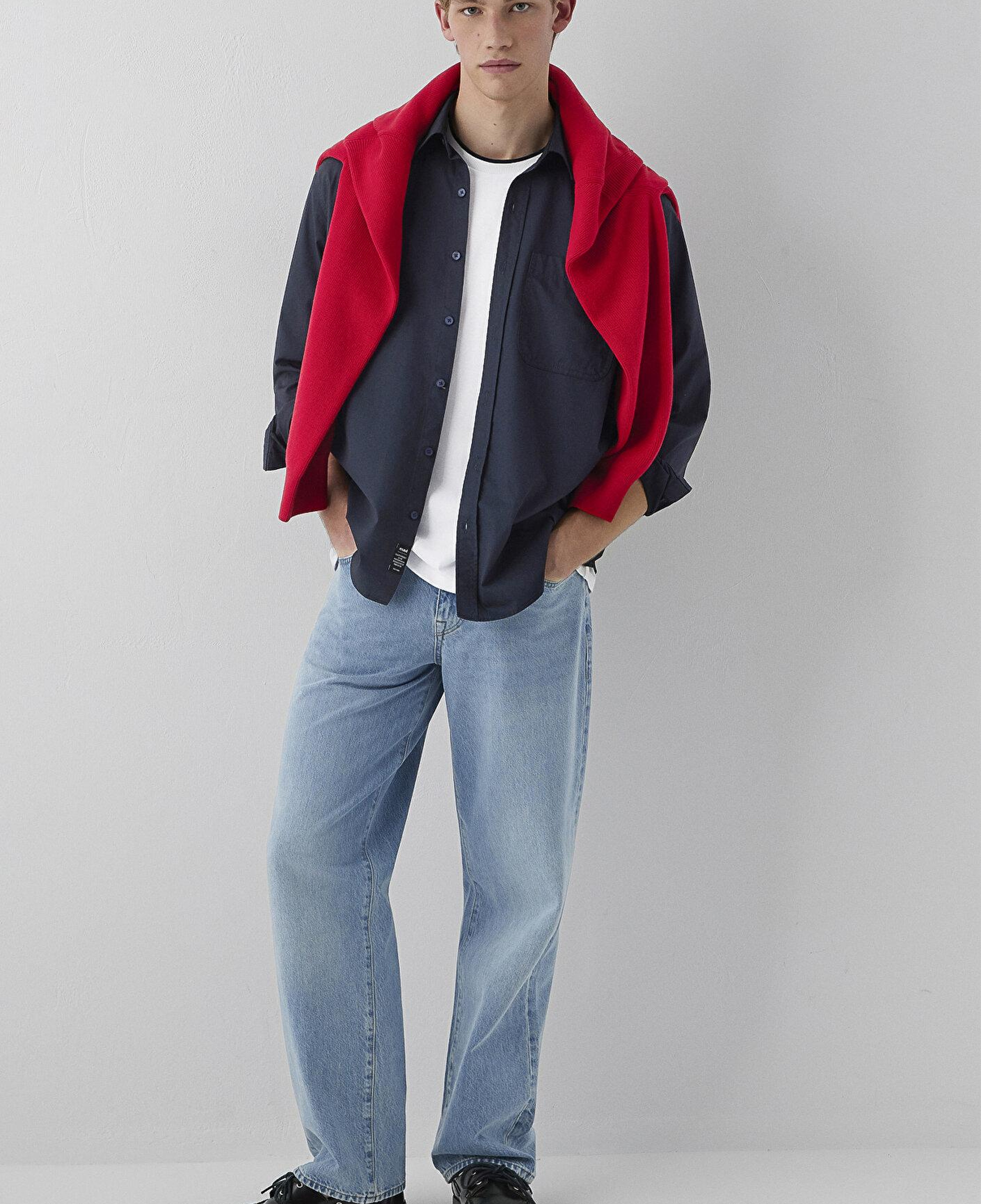 Mavi Cepli Lacivert Gömlek Loose Fit / Bol Rahat Kesim 0212126-91564