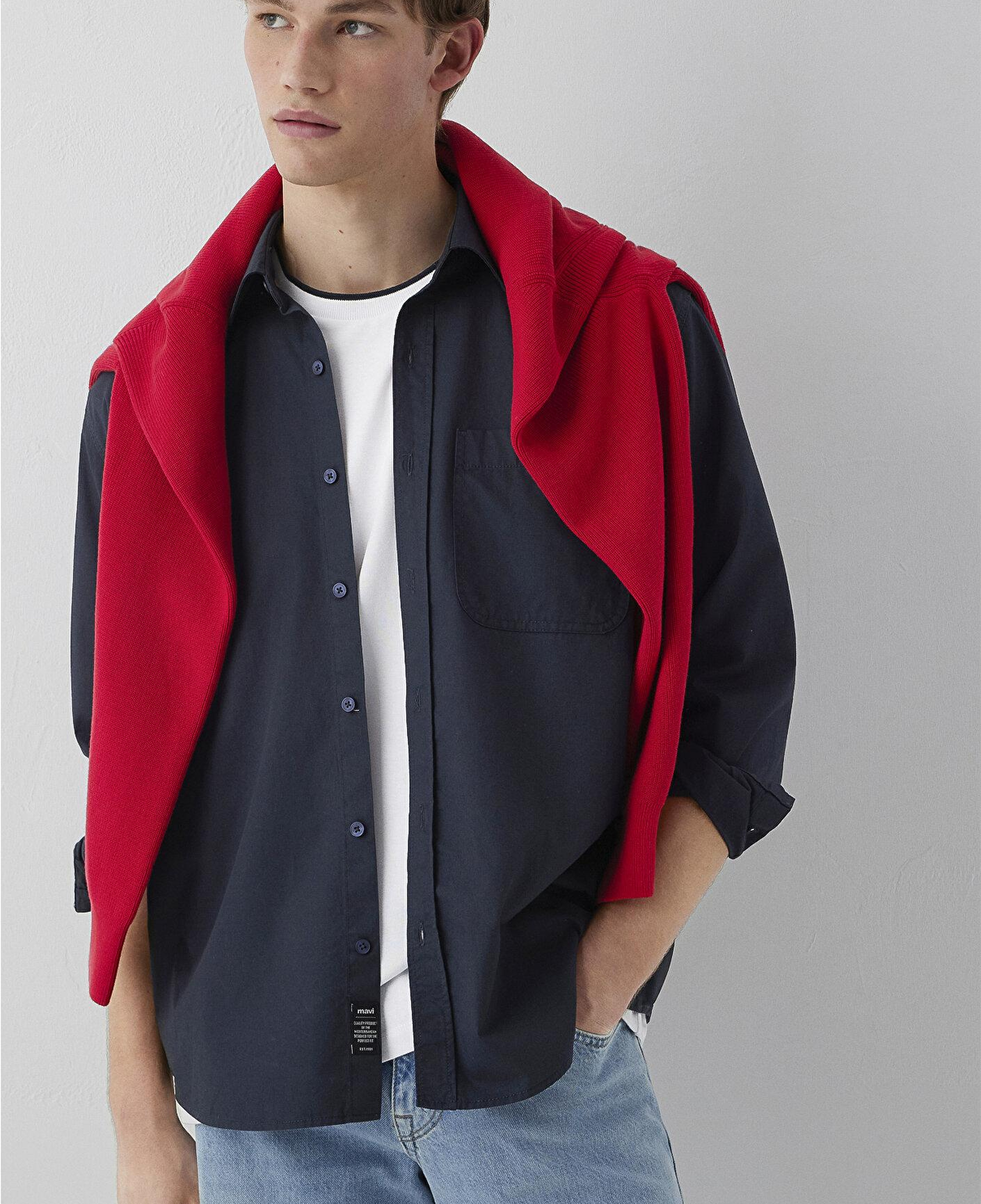 Mavi Cepli Lacivert Gömlek Loose Fit / Bol Rahat Kesim 0212126-91564