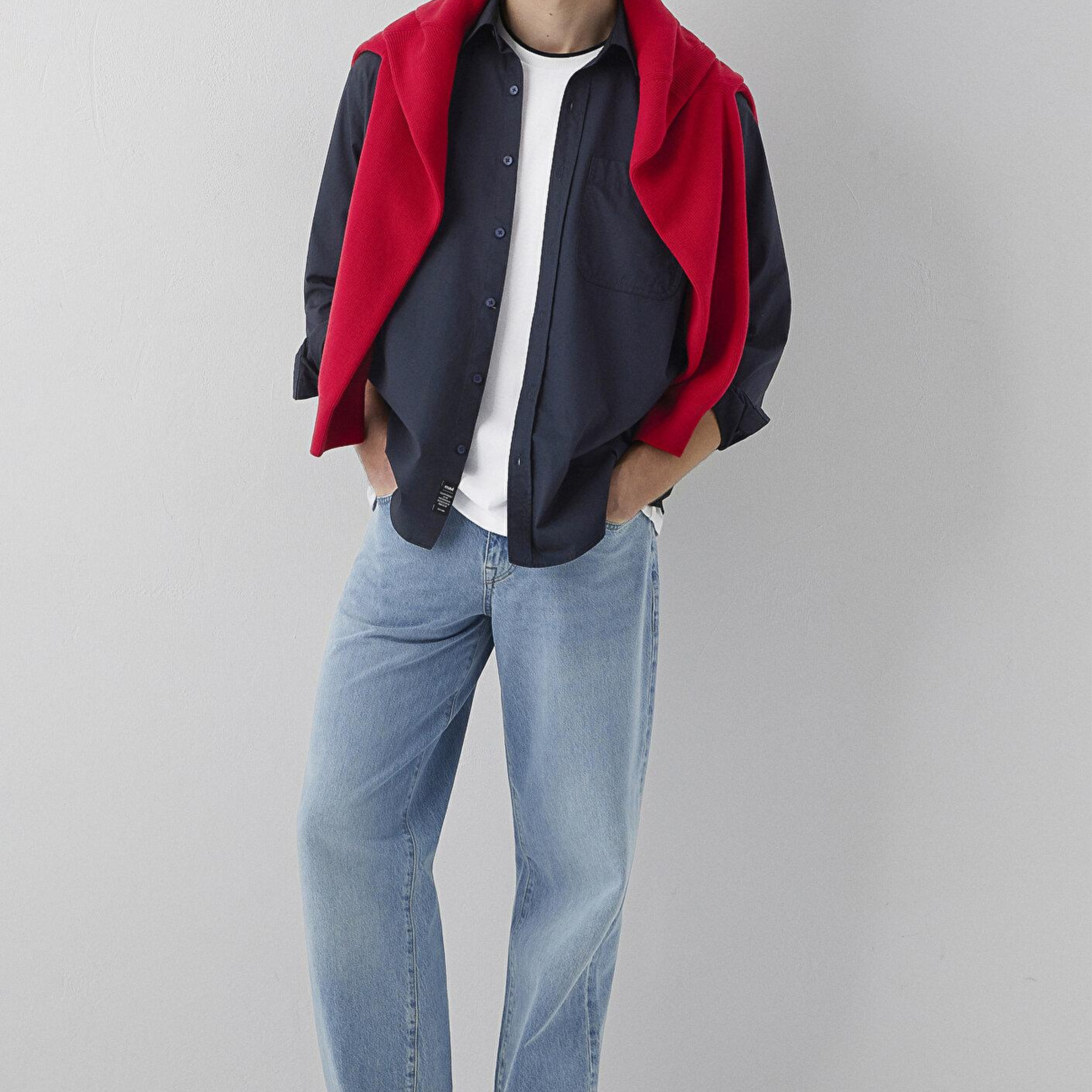 Mavi Cepli Lacivert Gömlek Loose Fit / Bol Rahat Kesim 0212126-91564
