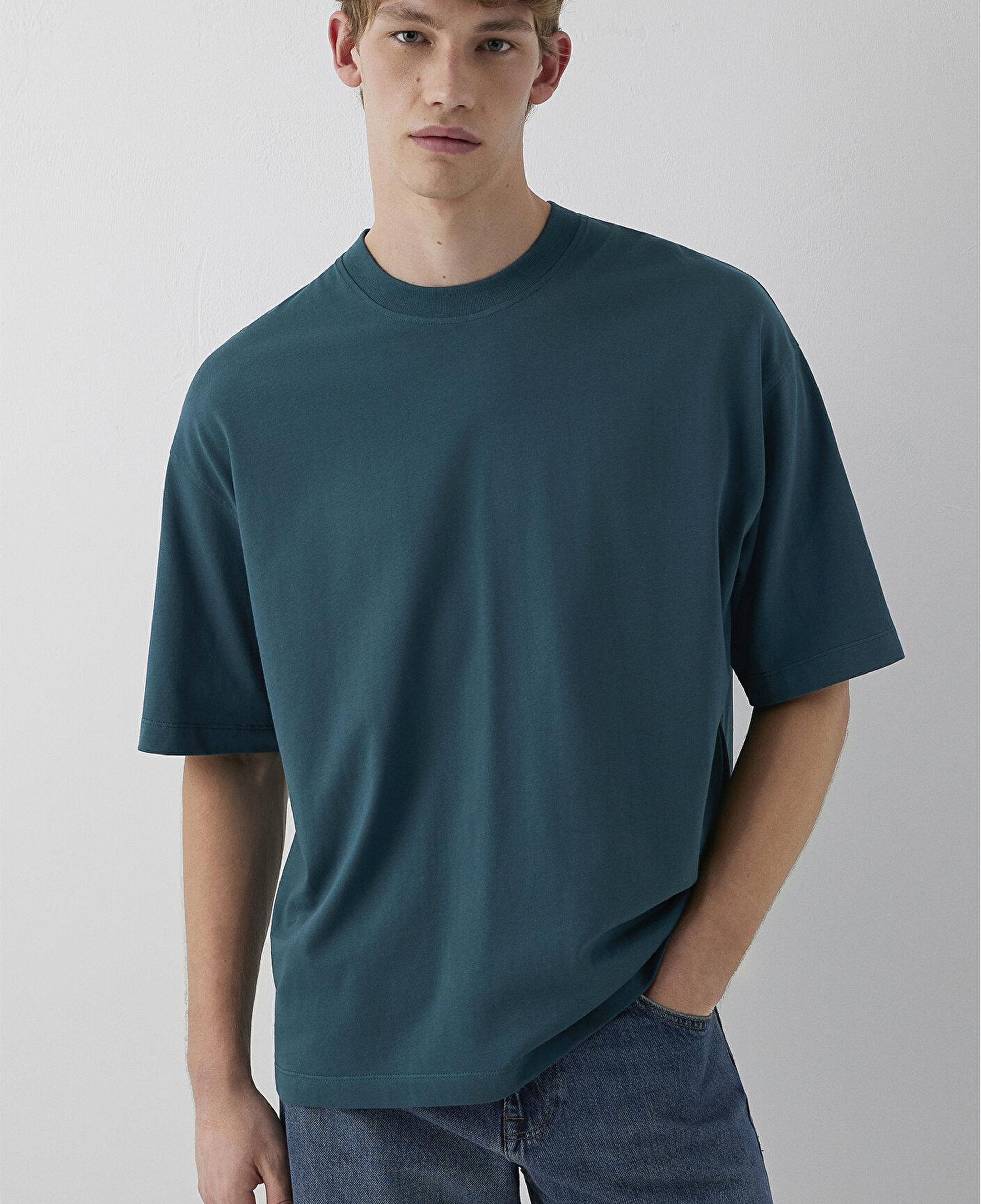 Mavi Lacivert Basic Tişört Oversize / Geniş Kesim 0613113-90366