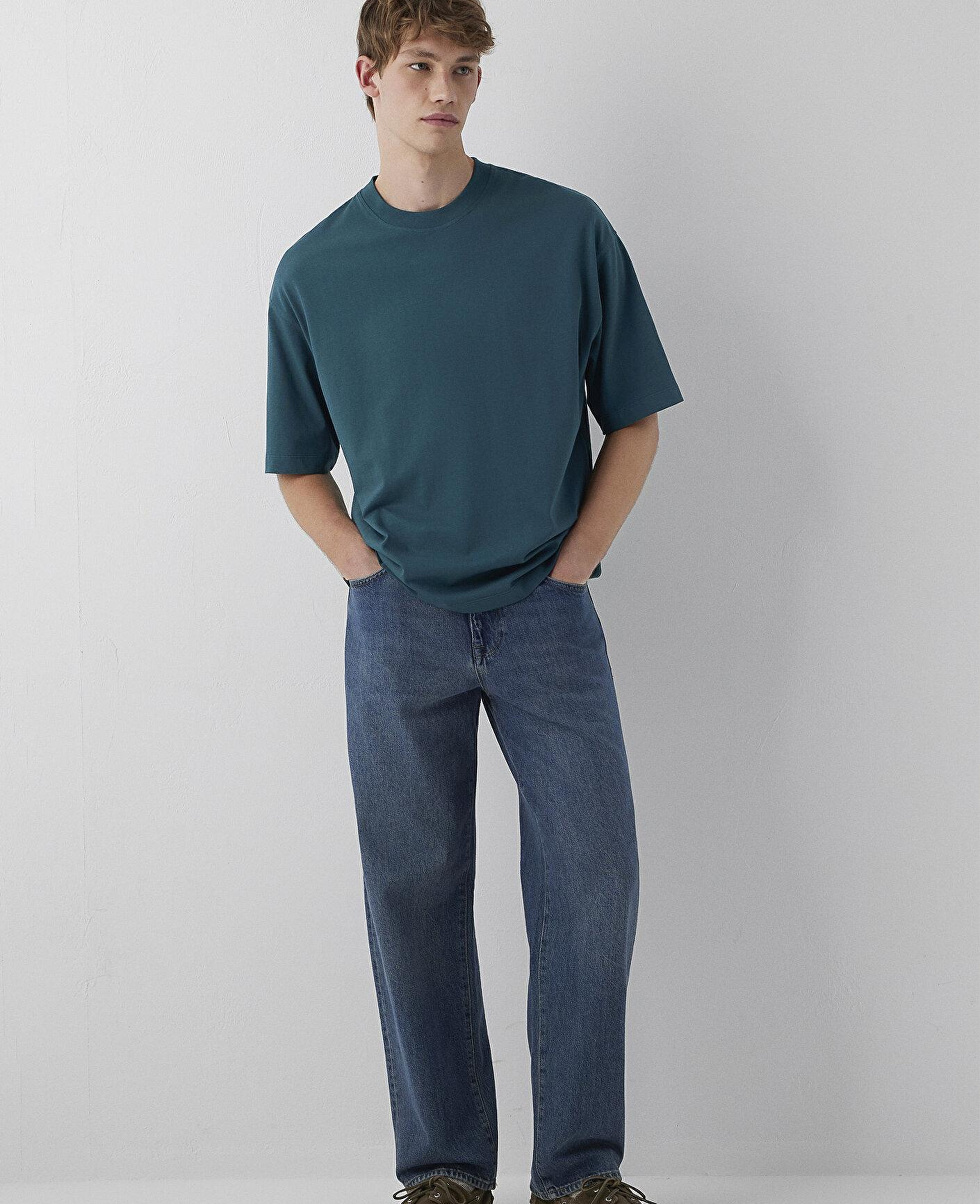 Mavi Lacivert Basic Tişört Oversize / Geniş Kesim 0613113-90366