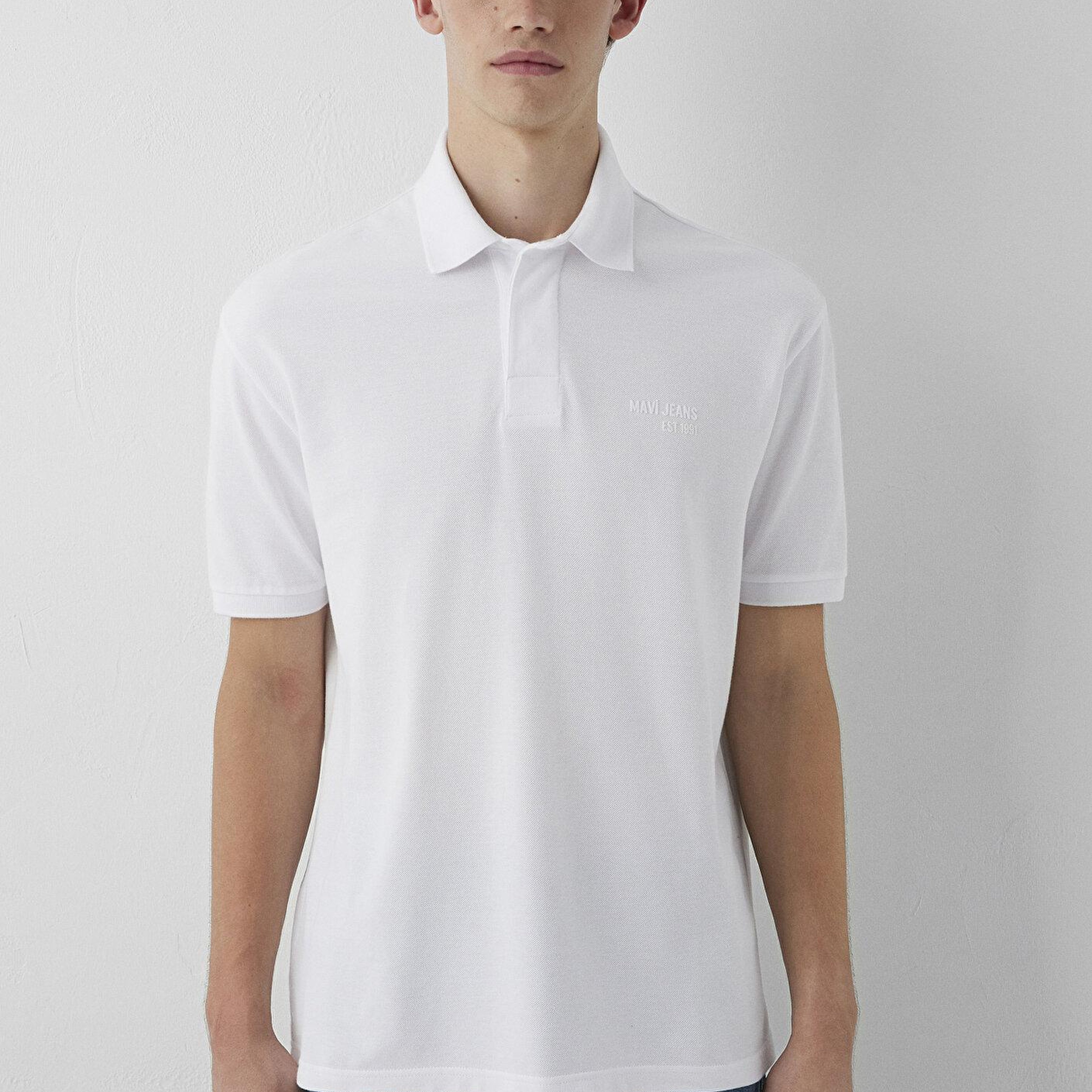 Mavi Beyaz Polo Tişört Loose Fit / Bol Rahat Kesim 0613494-620