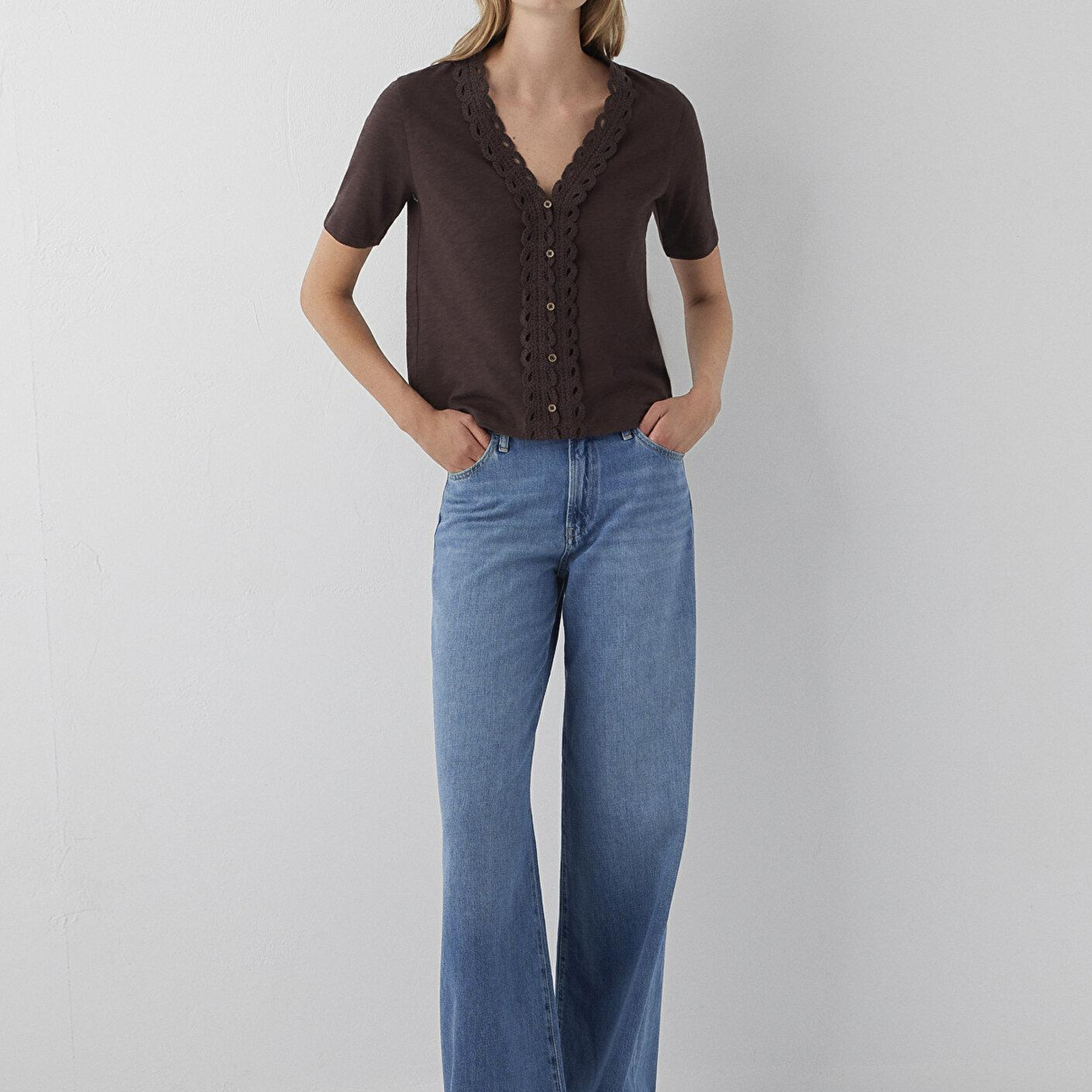 Mavi Kahverengi Tişört Semi Slim Fit / Yarı Dar Kesim 1614134-70236