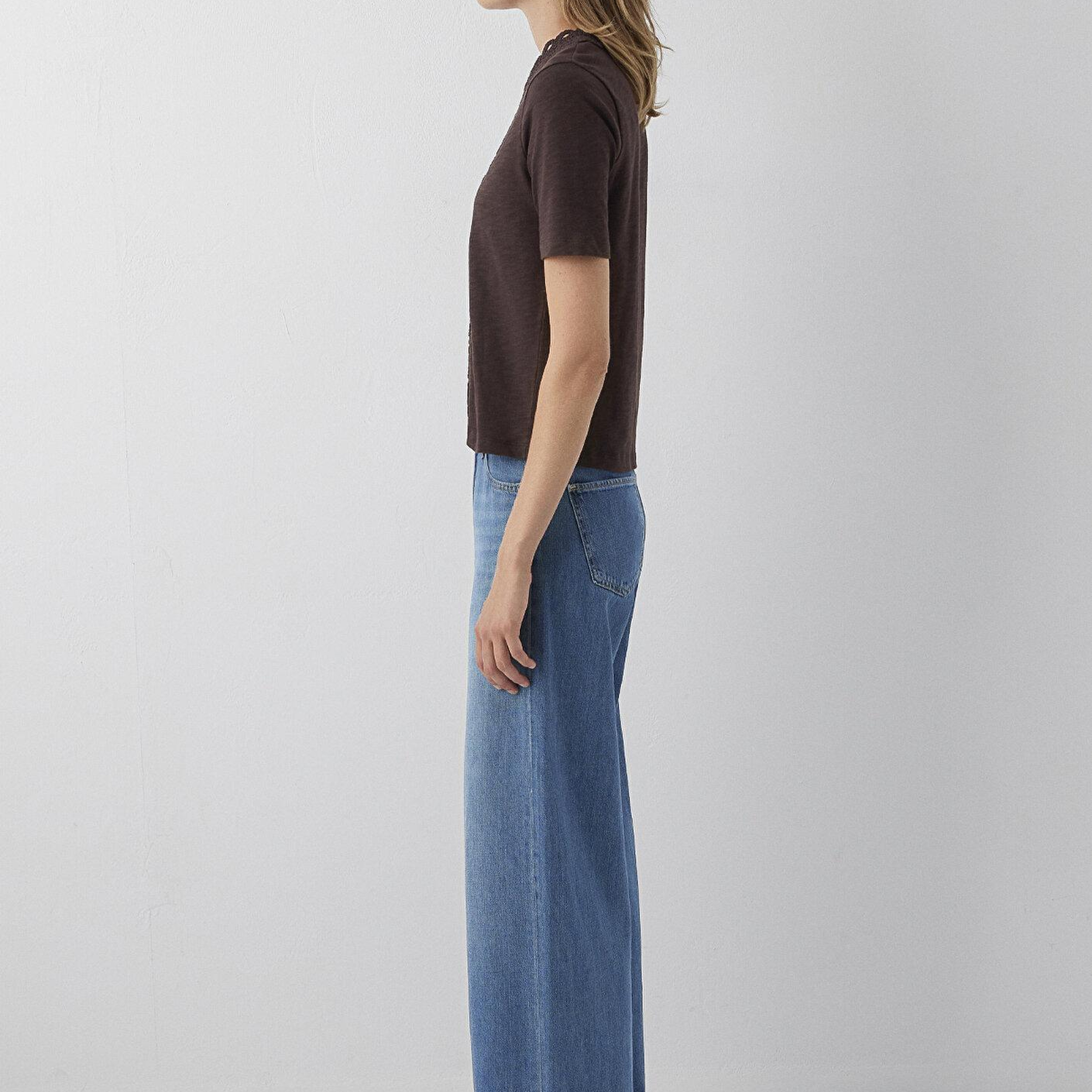 Mavi Kahverengi Tişört Semi Slim Fit / Yarı Dar Kesim 1614134-70236