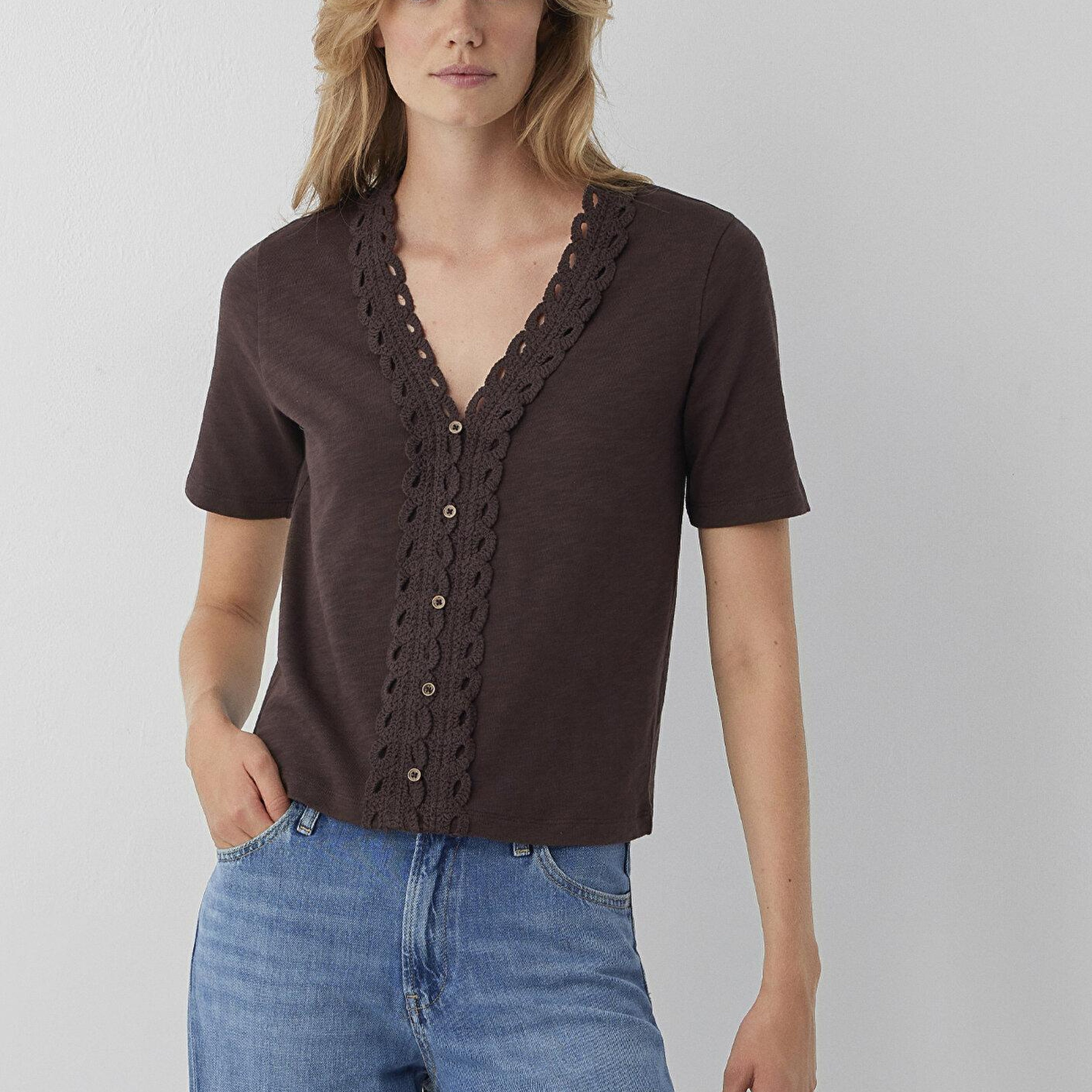 Mavi Kahverengi Tişört Semi Slim Fit / Yarı Dar Kesim 1614134-70236