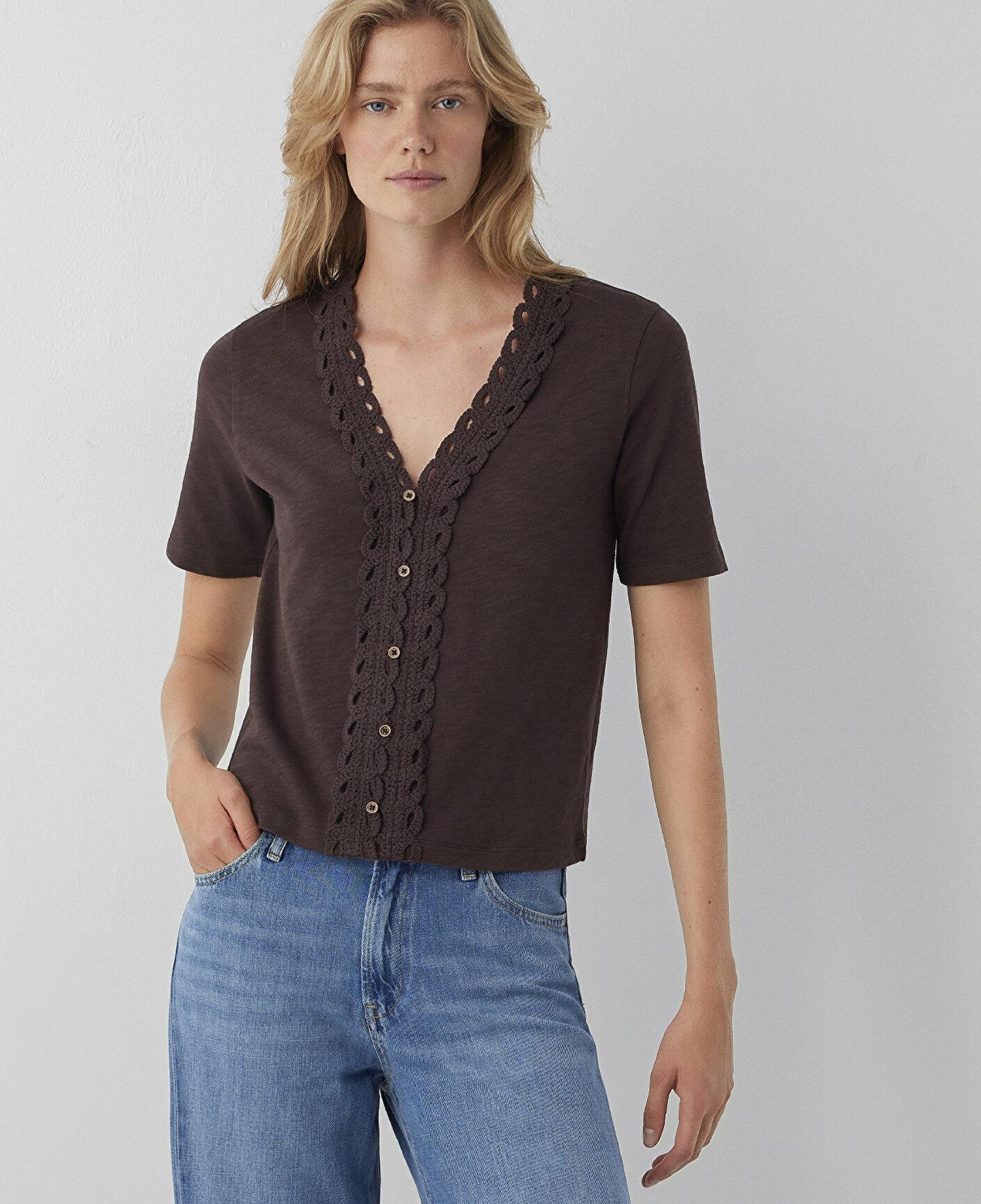 Mavi Kahverengi Tişört Semi Slim Fit / Yarı Dar Kesim 1614134-70236