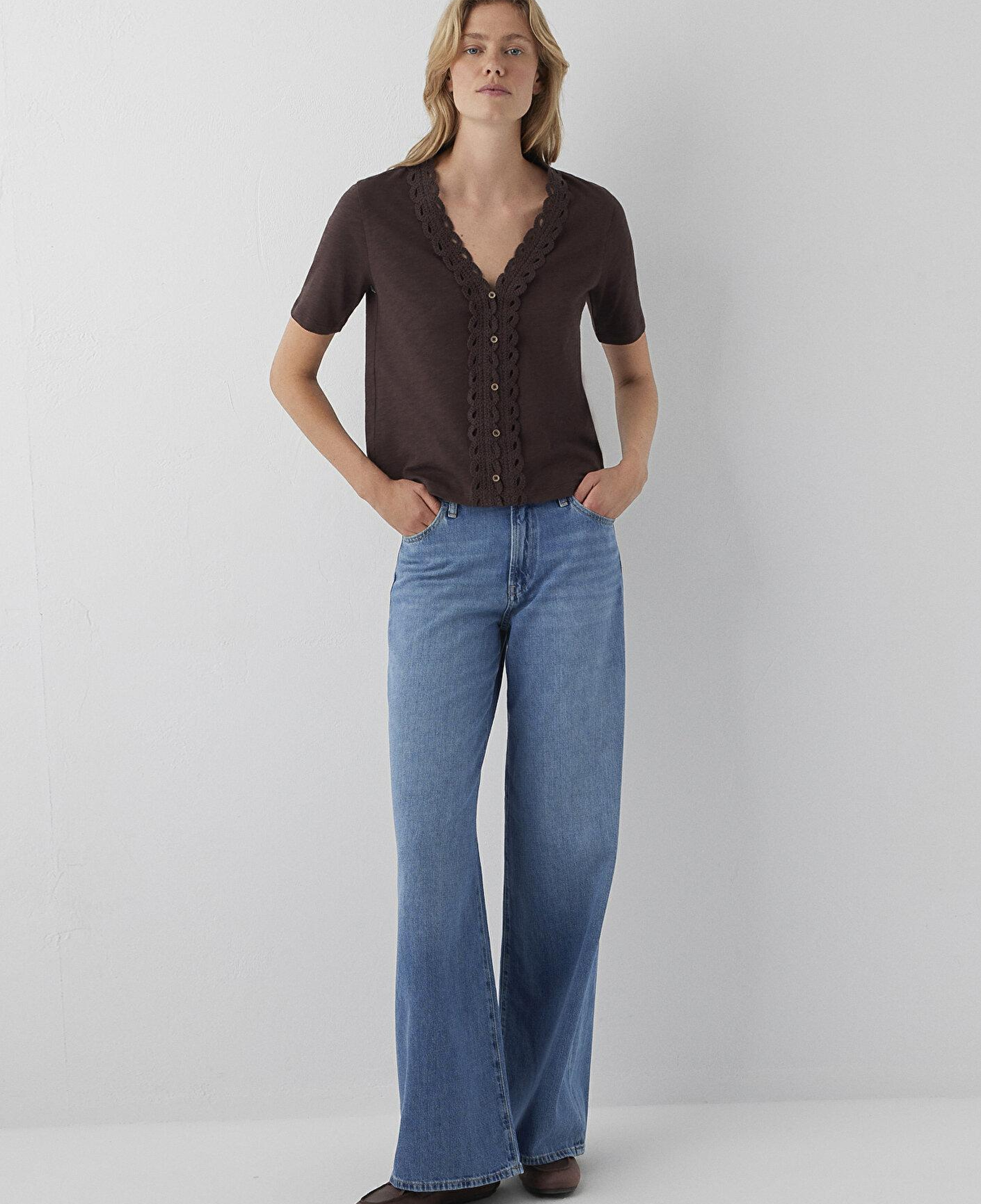 Mavi Kahverengi Tişört Semi Slim Fit / Yarı Dar Kesim 1614134-70236