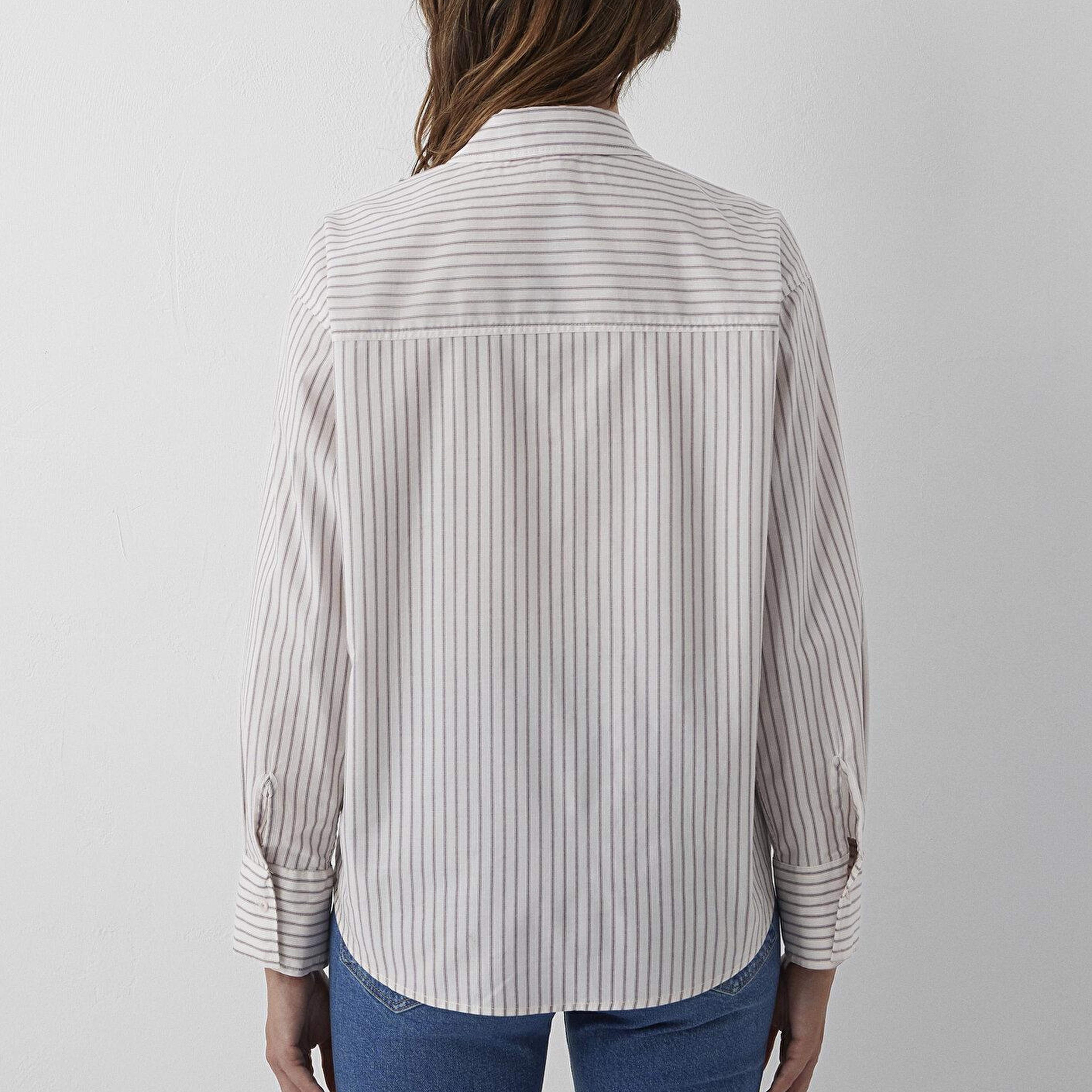 Mavi Çizgili Gömlek Loose Fit / Bol Rahat Kesim 1211201-87982