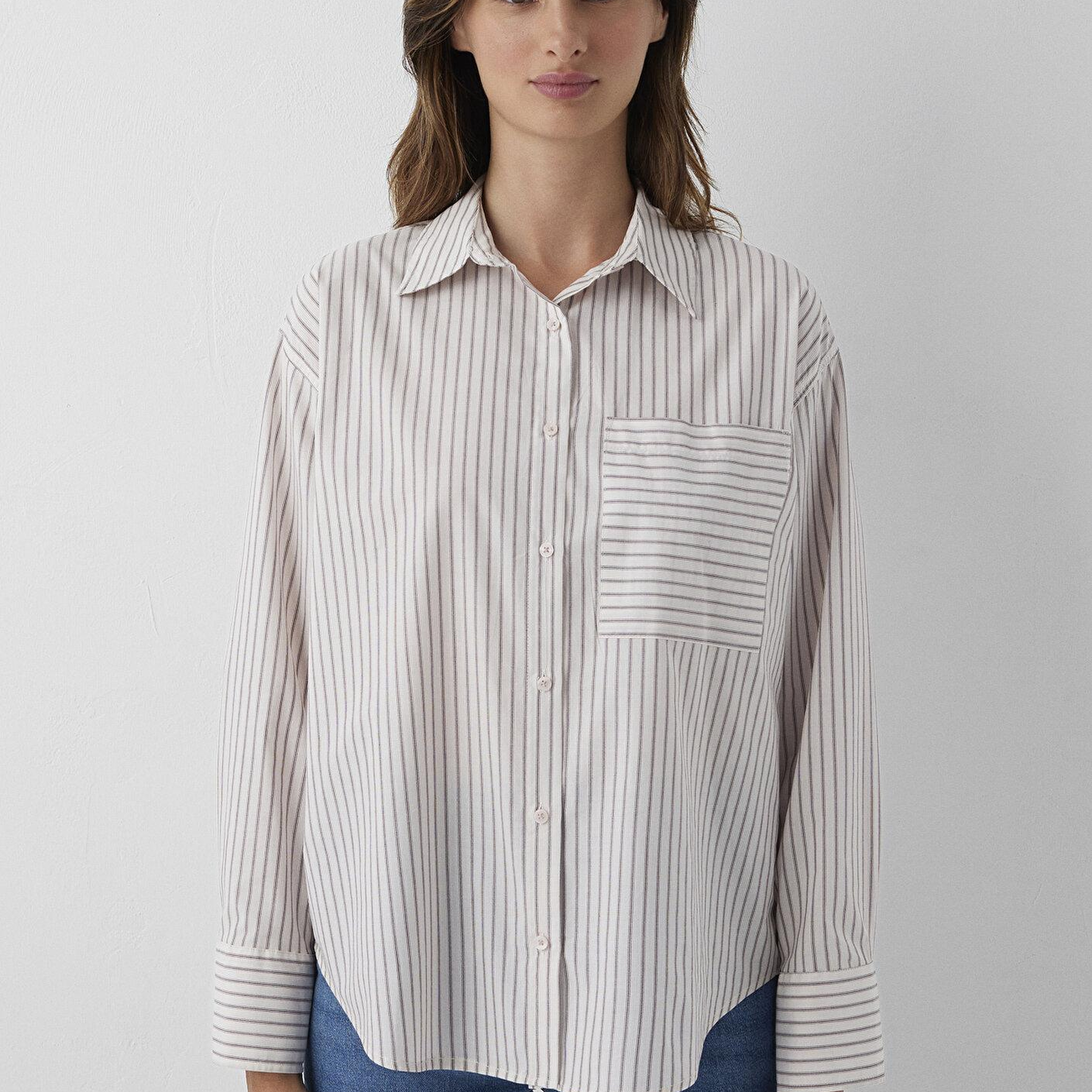 Mavi Çizgili Gömlek Loose Fit / Bol Rahat Kesim 1211201-87982