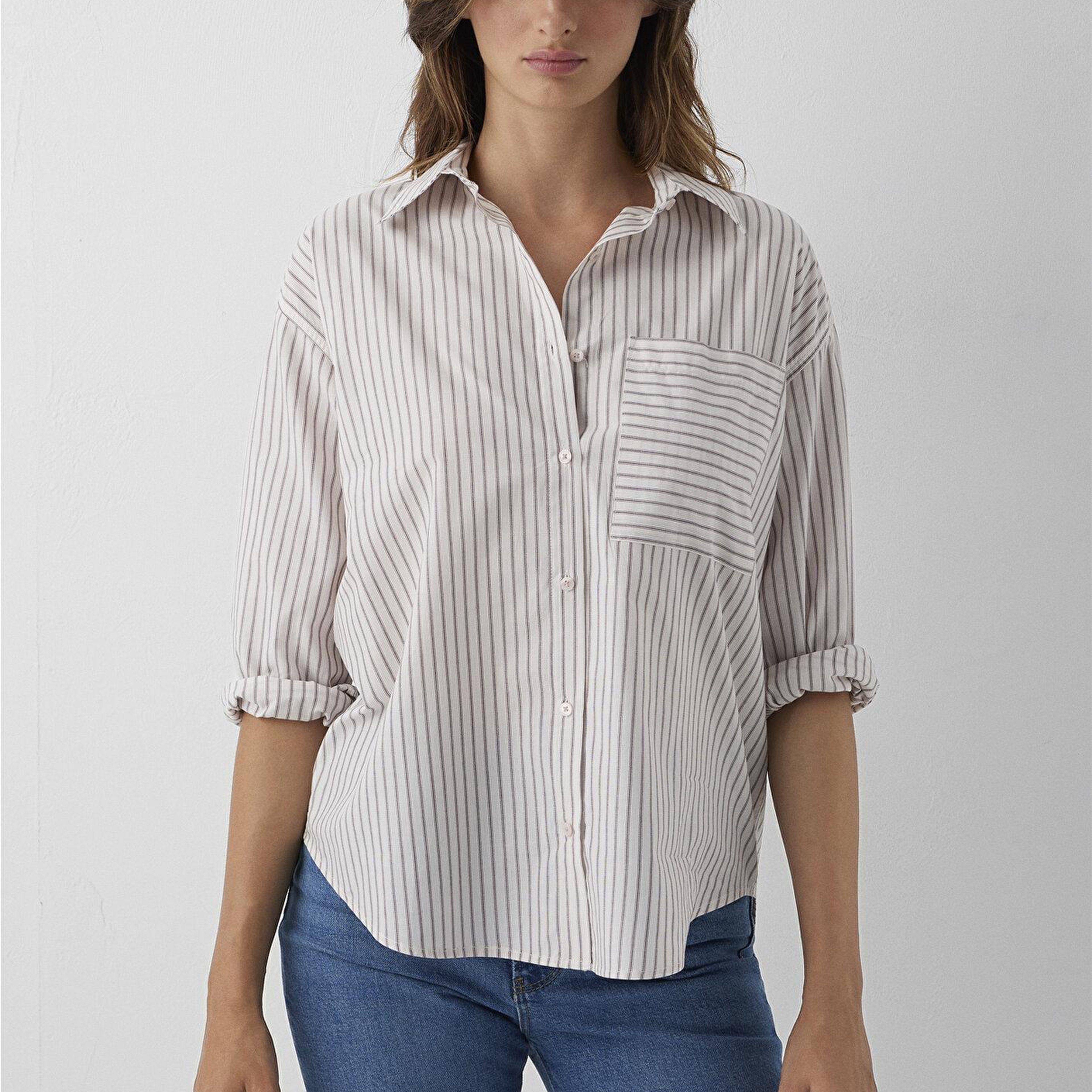 Mavi Çizgili Gömlek Loose Fit / Bol Rahat Kesim 1211201-87982