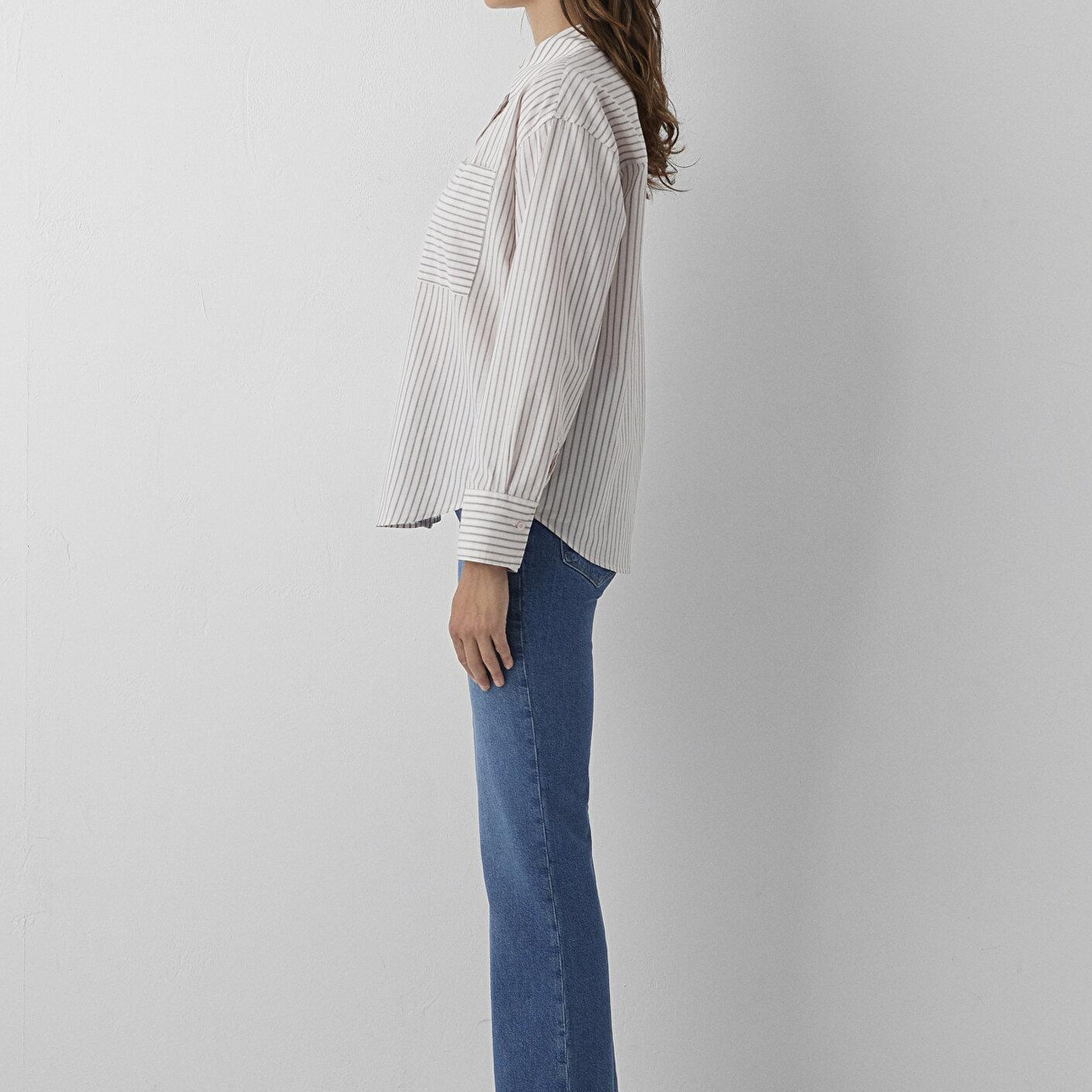 Mavi Çizgili Gömlek Loose Fit / Bol Rahat Kesim 1211201-87982