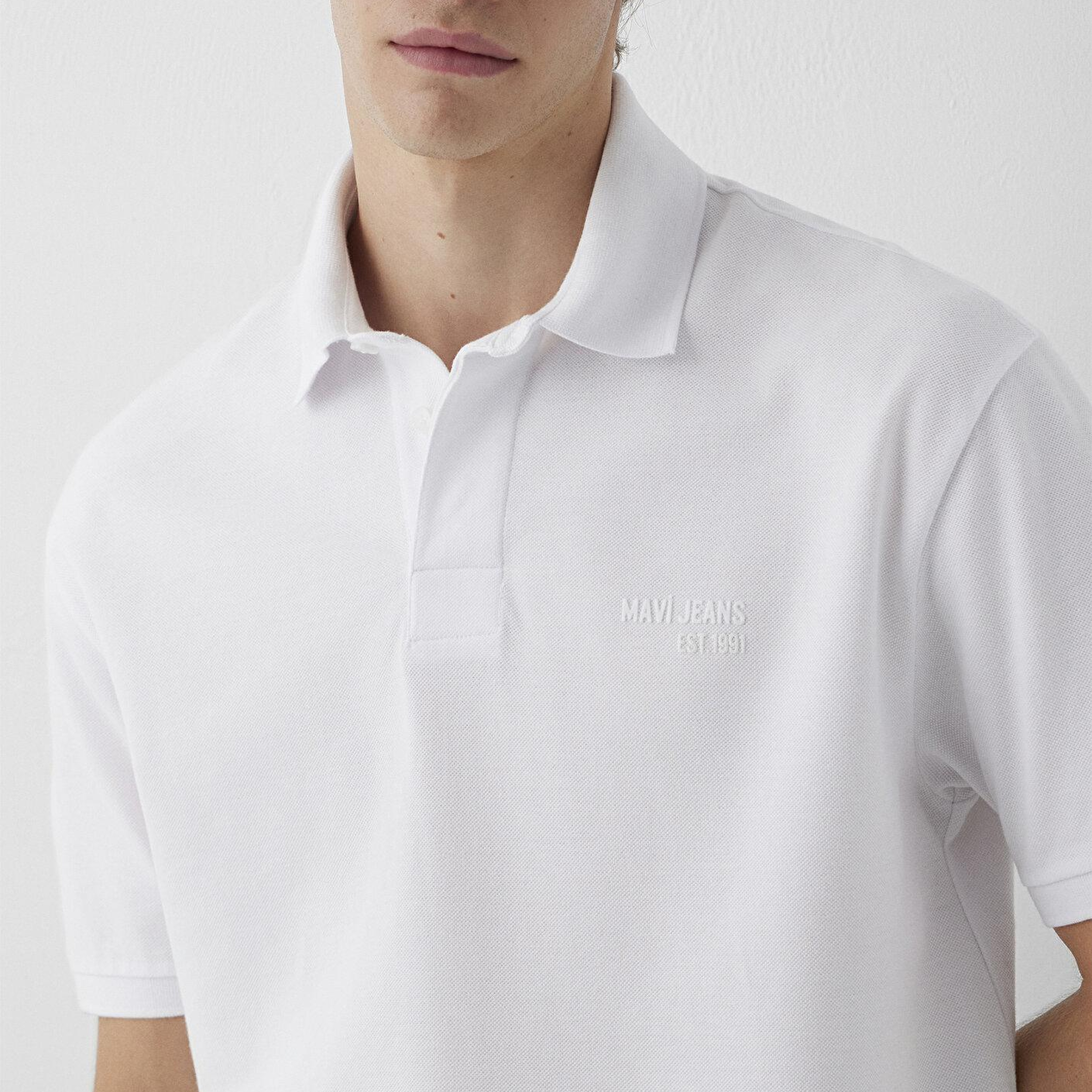 Mavi Beyaz Polo Tişört Loose Fit / Bol Rahat Kesim 0613494-620