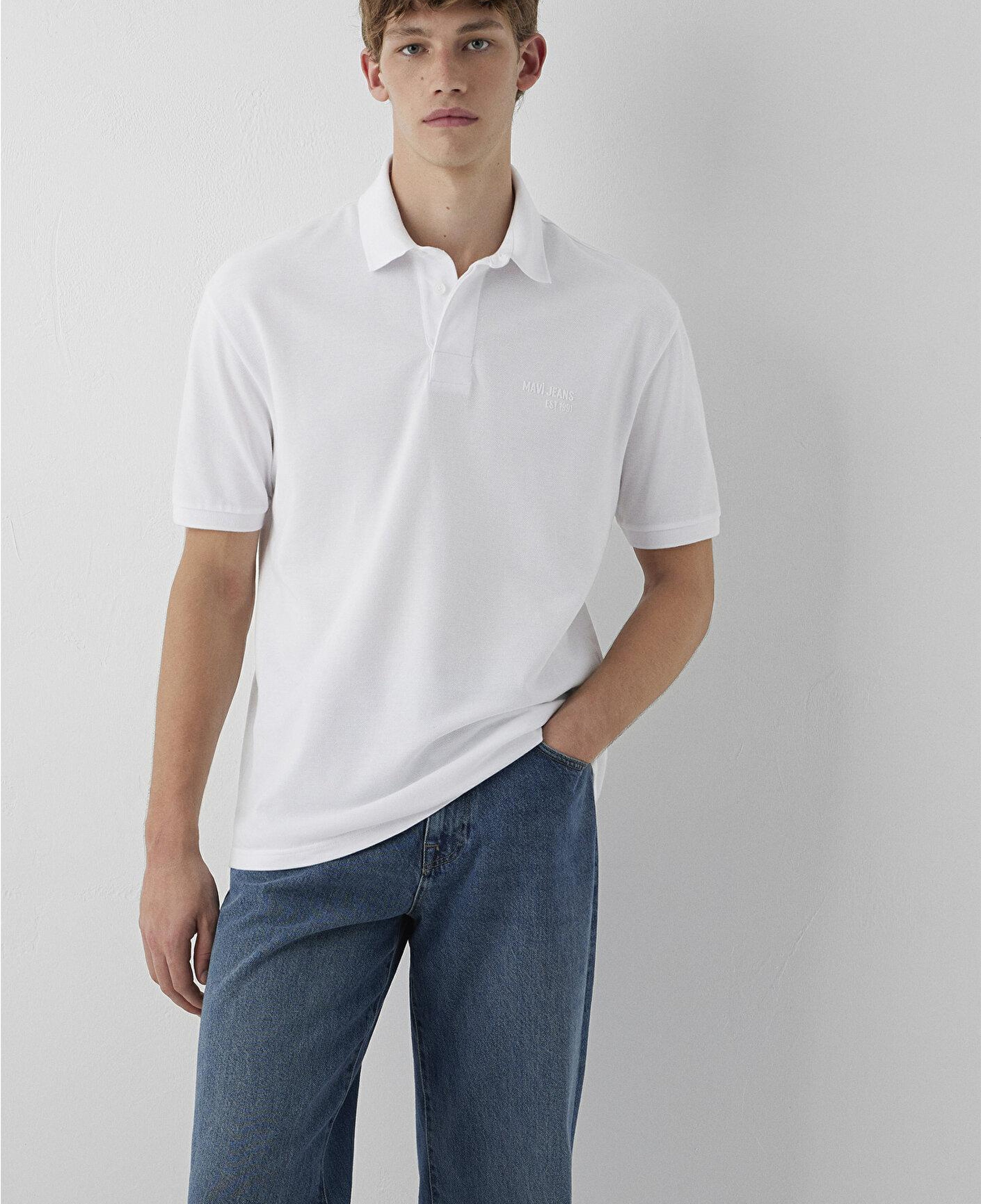 Mavi Beyaz Polo Tişört Loose Fit / Bol Rahat Kesim 0613494-620