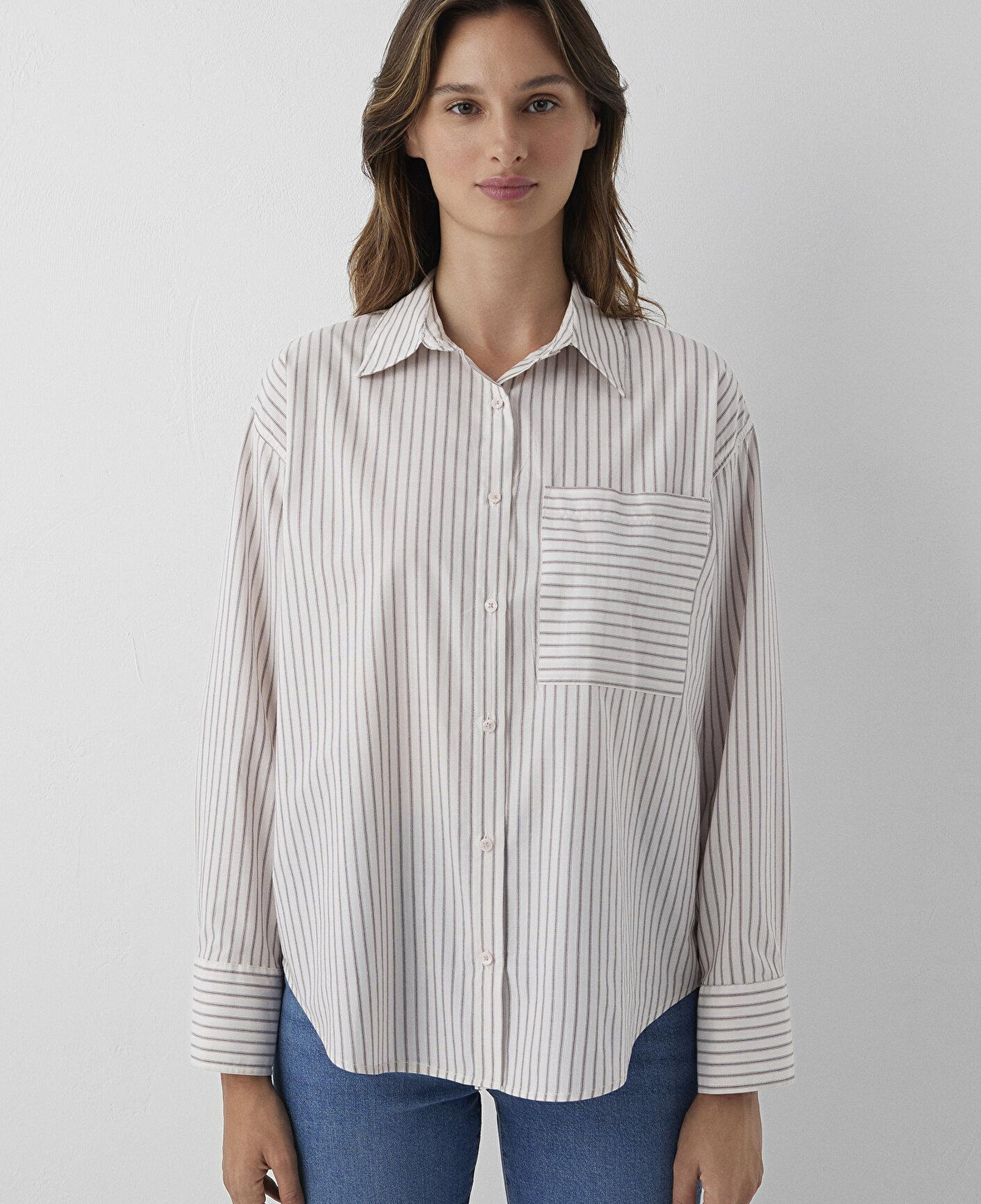 Mavi Çizgili Gömlek Loose Fit / Bol Rahat Kesim 1211201-87982