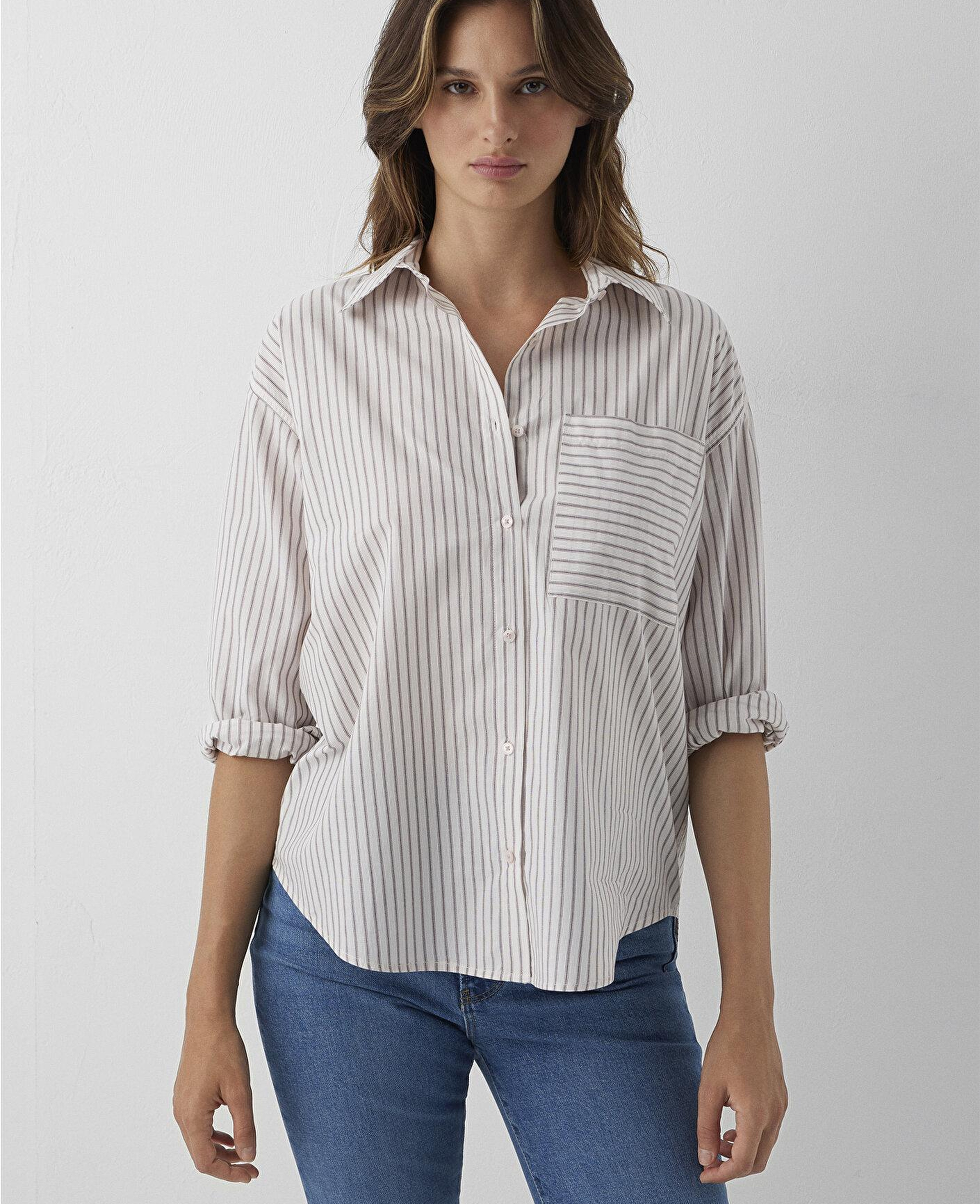 Mavi Çizgili Gömlek Loose Fit / Bol Rahat Kesim 1211201-87982