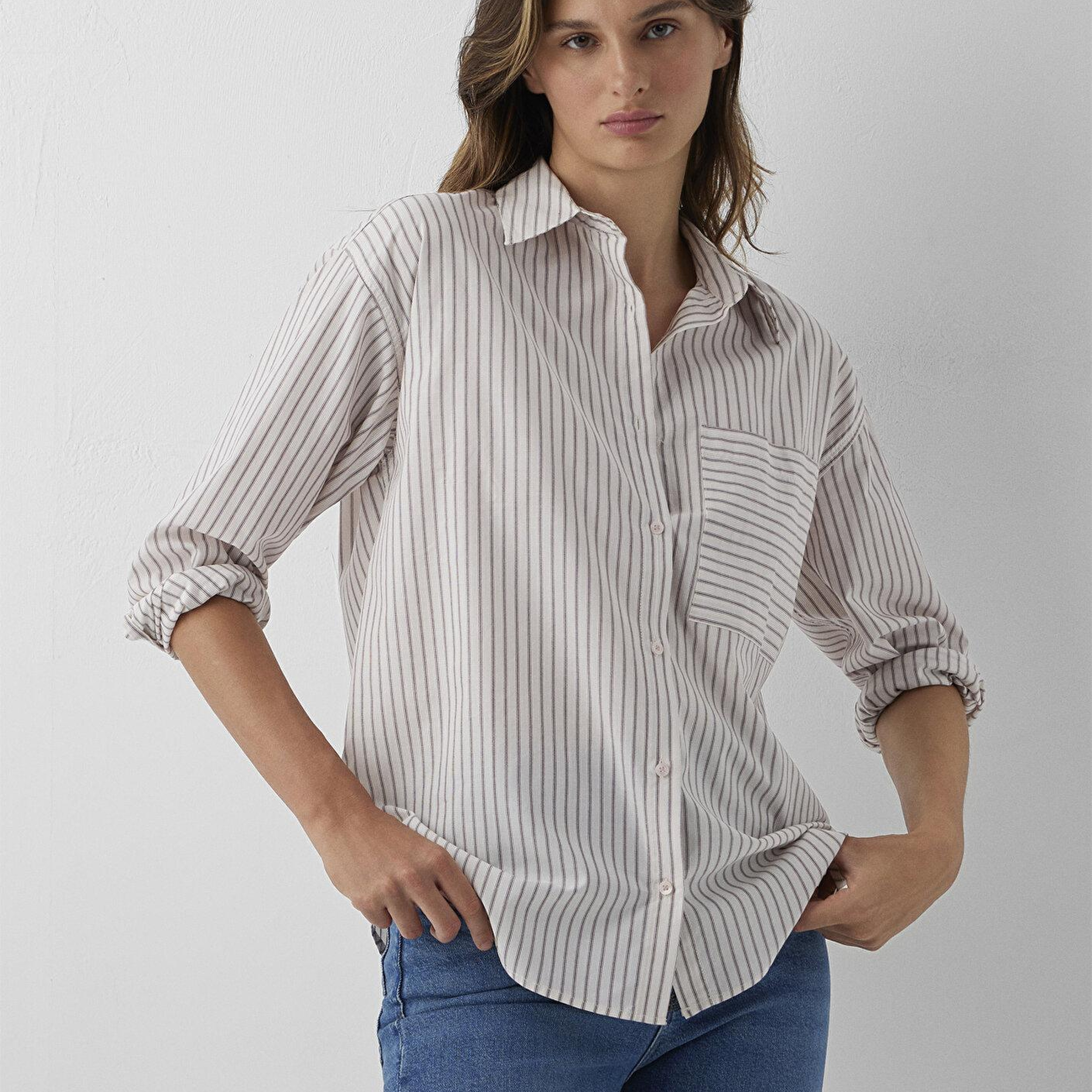 Mavi Çizgili Gömlek Loose Fit / Bol Rahat Kesim 1211201-87982