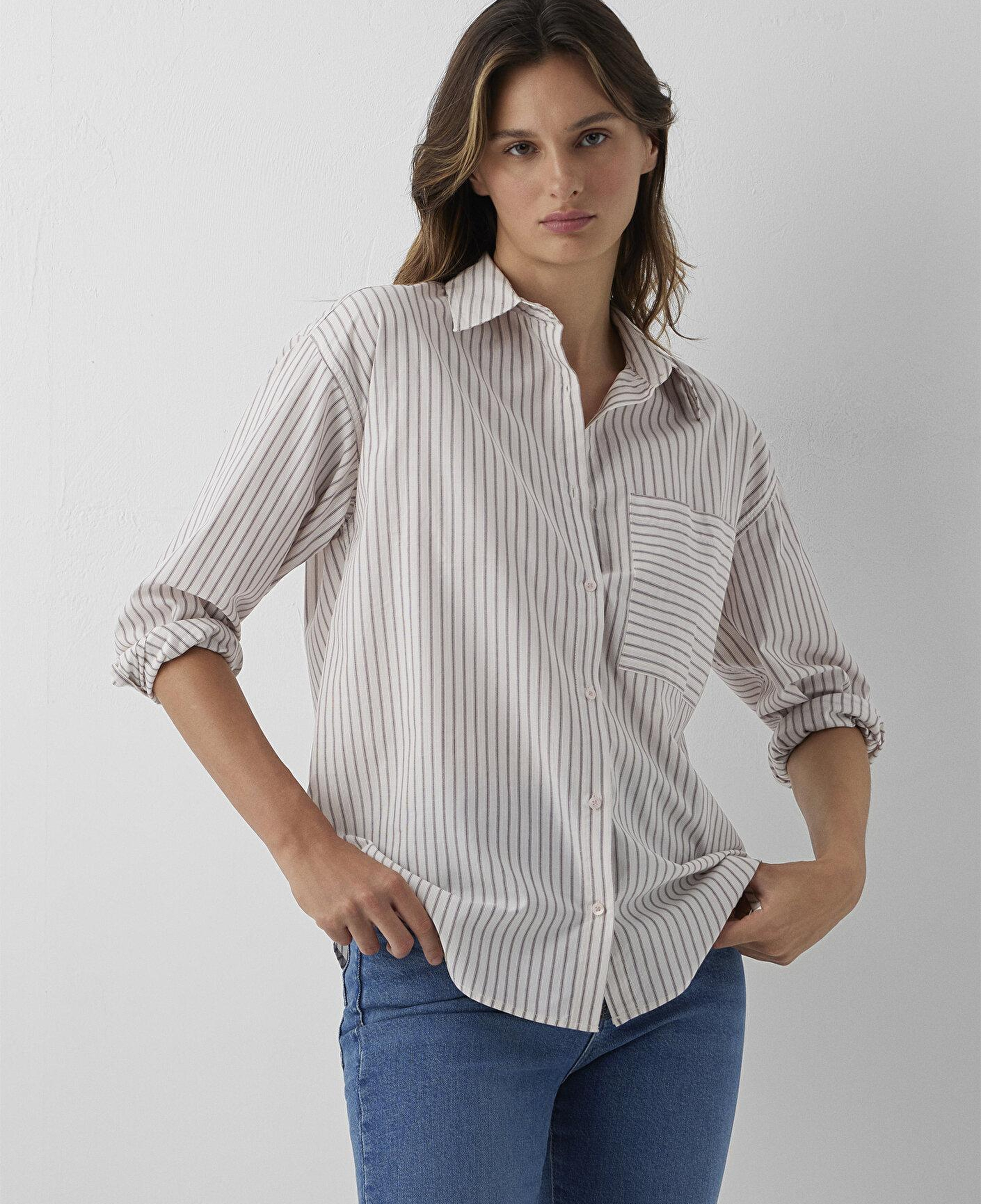 Mavi Çizgili Gömlek Loose Fit / Bol Rahat Kesim 1211201-87982