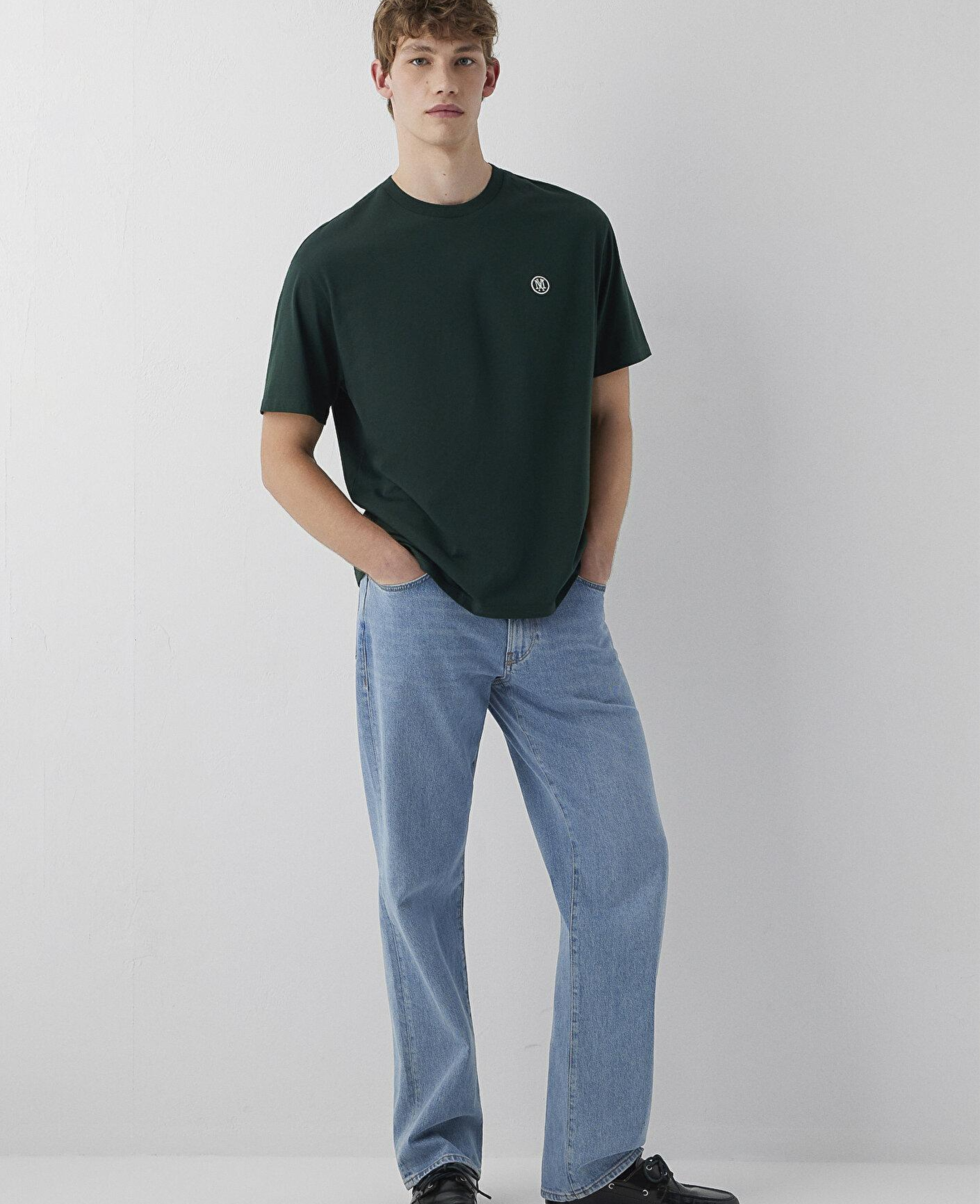Mavi Mavi Logo İşlemeli Yeşil Basic Tişört Loose Fit / Bol Rahat Kesim 067074-85173