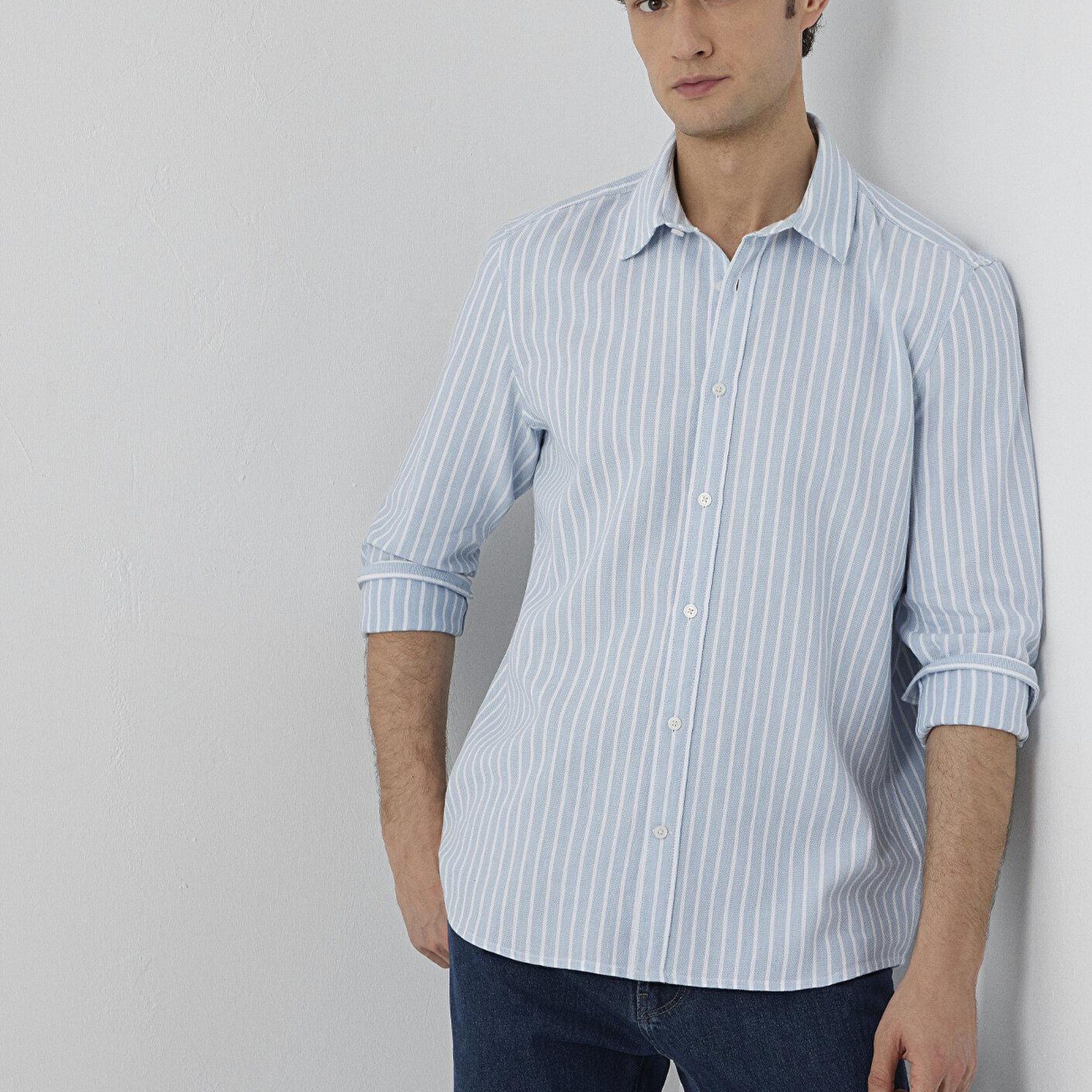 Mavi Çizgili Mavi Gömlek Regular Fit / Normal Kesim 0211693-91740