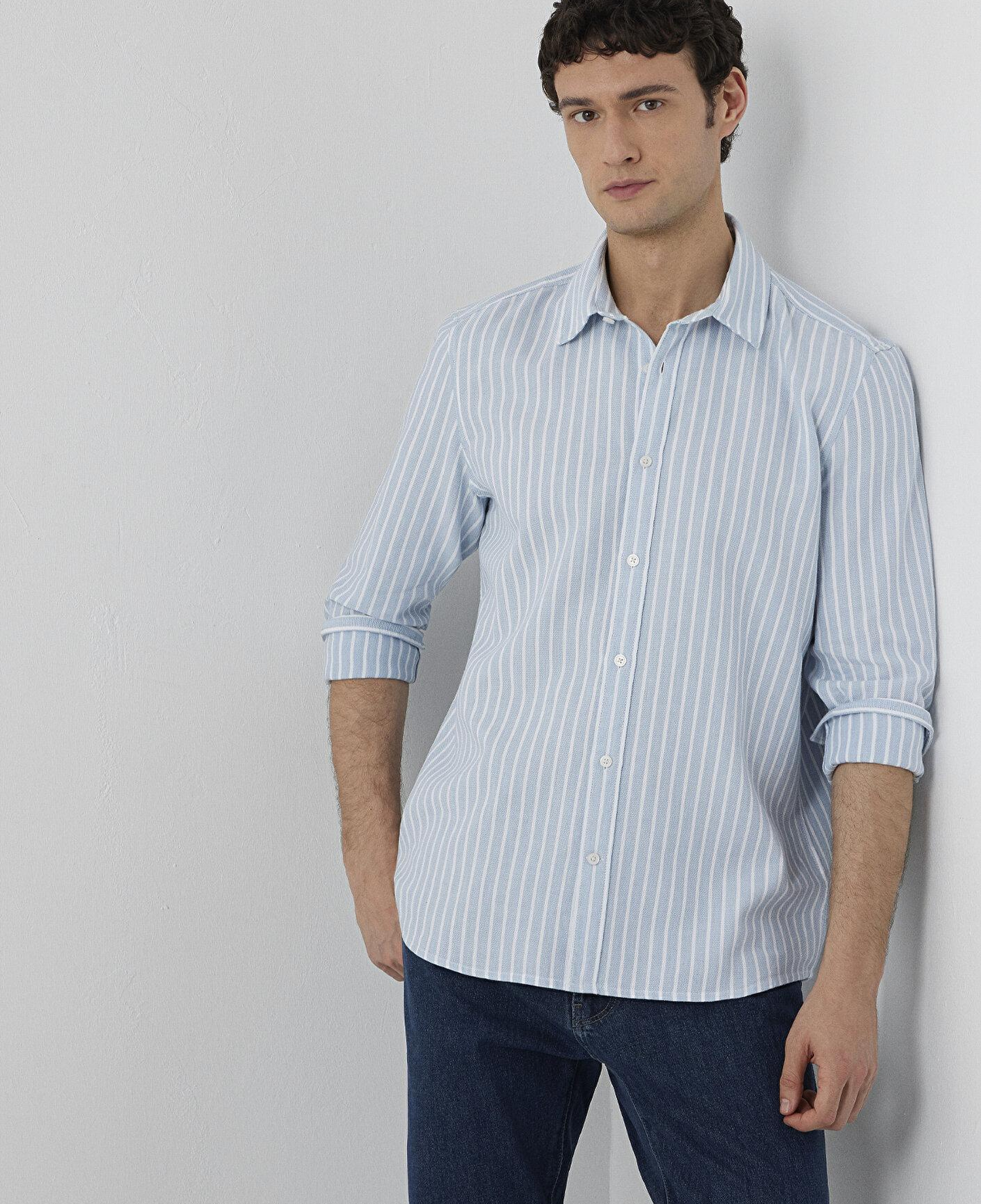 Mavi Çizgili Mavi Gömlek Regular Fit / Normal Kesim 0211693-91740