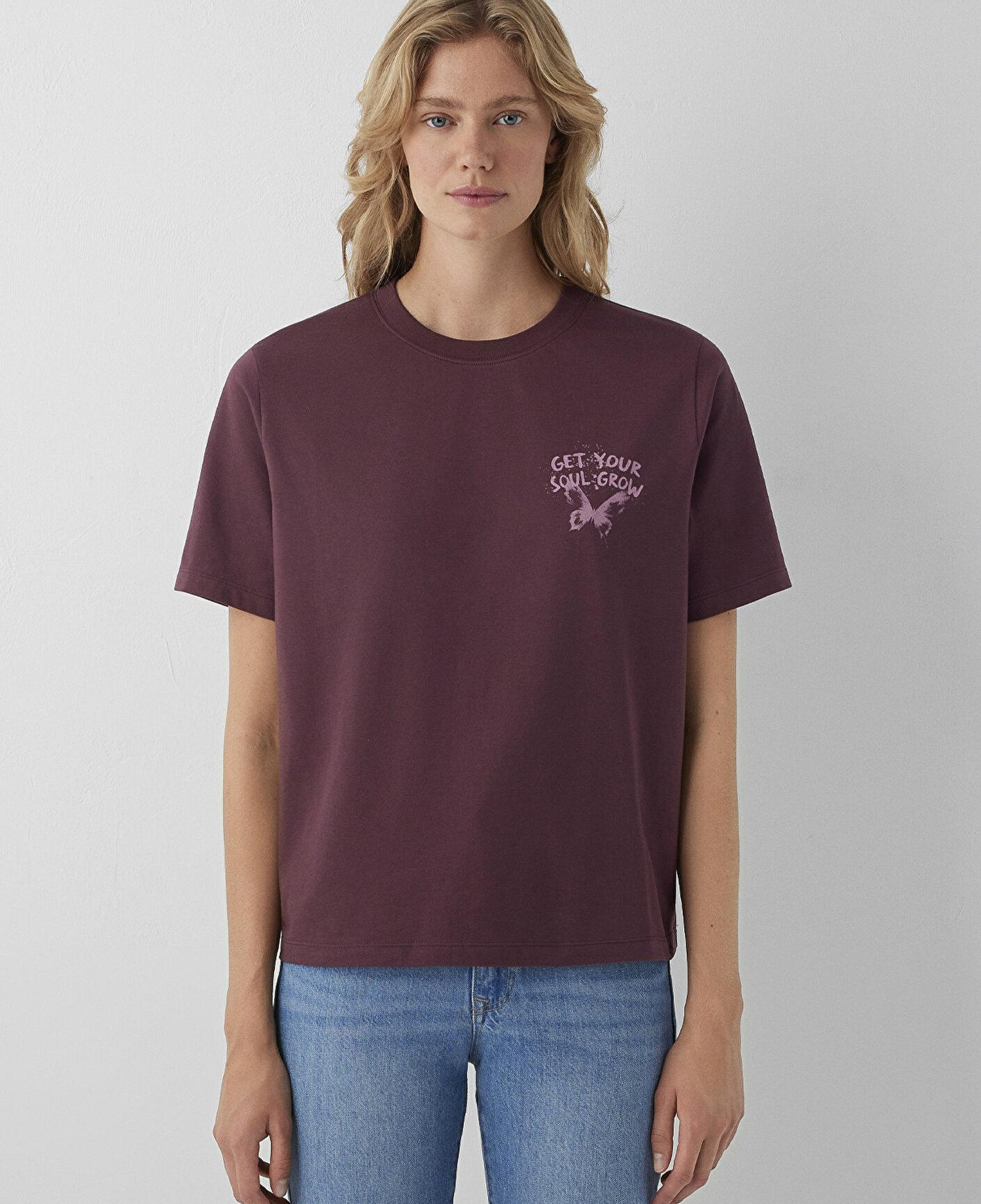 Mavi Kelebek Baskılı Bordo Tişört Regular Fit / Normal Kesim 1614161-70664