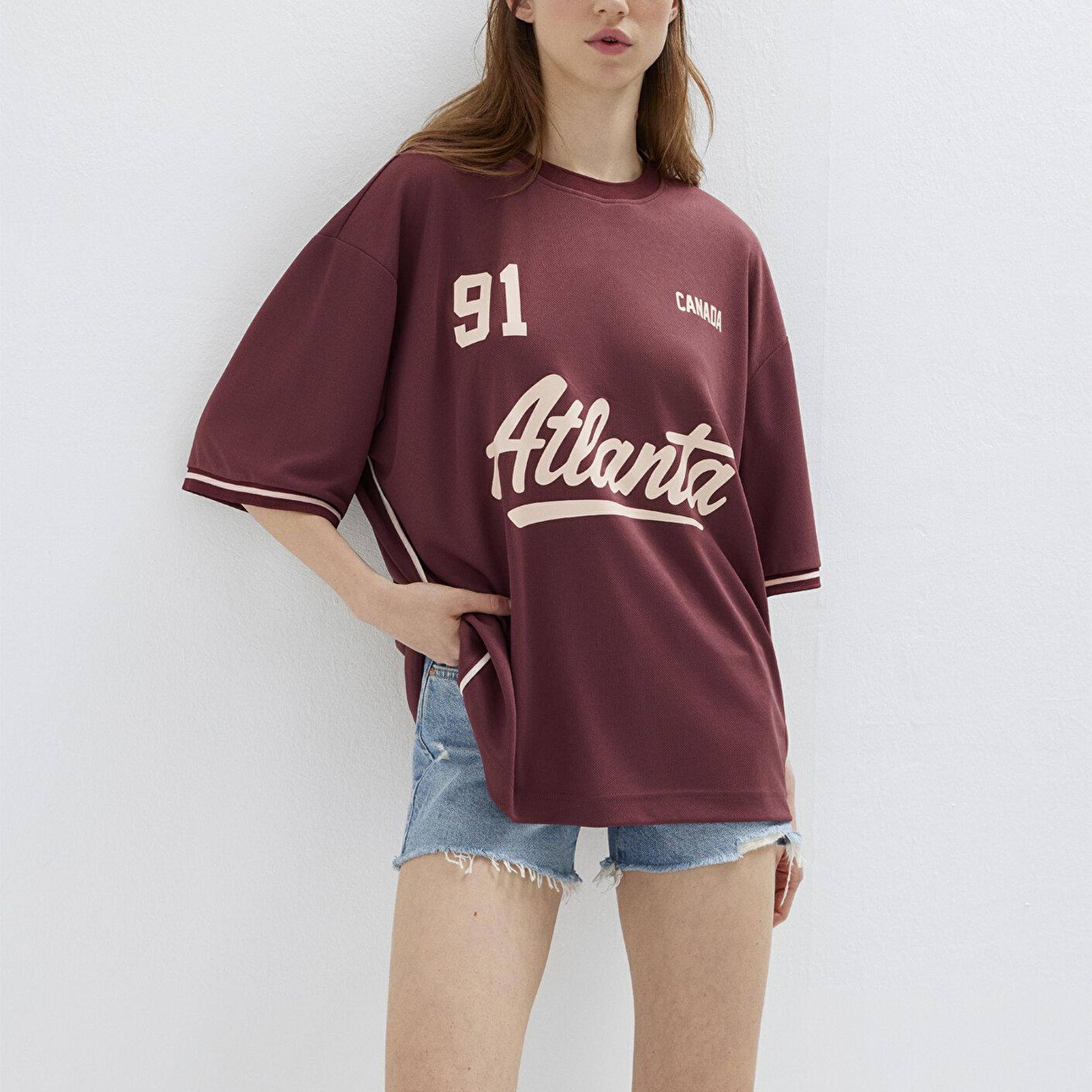 Mavi Atlanta Baskılı Bordo Forma Oversize / Geniş Kesim 1614375-85633
