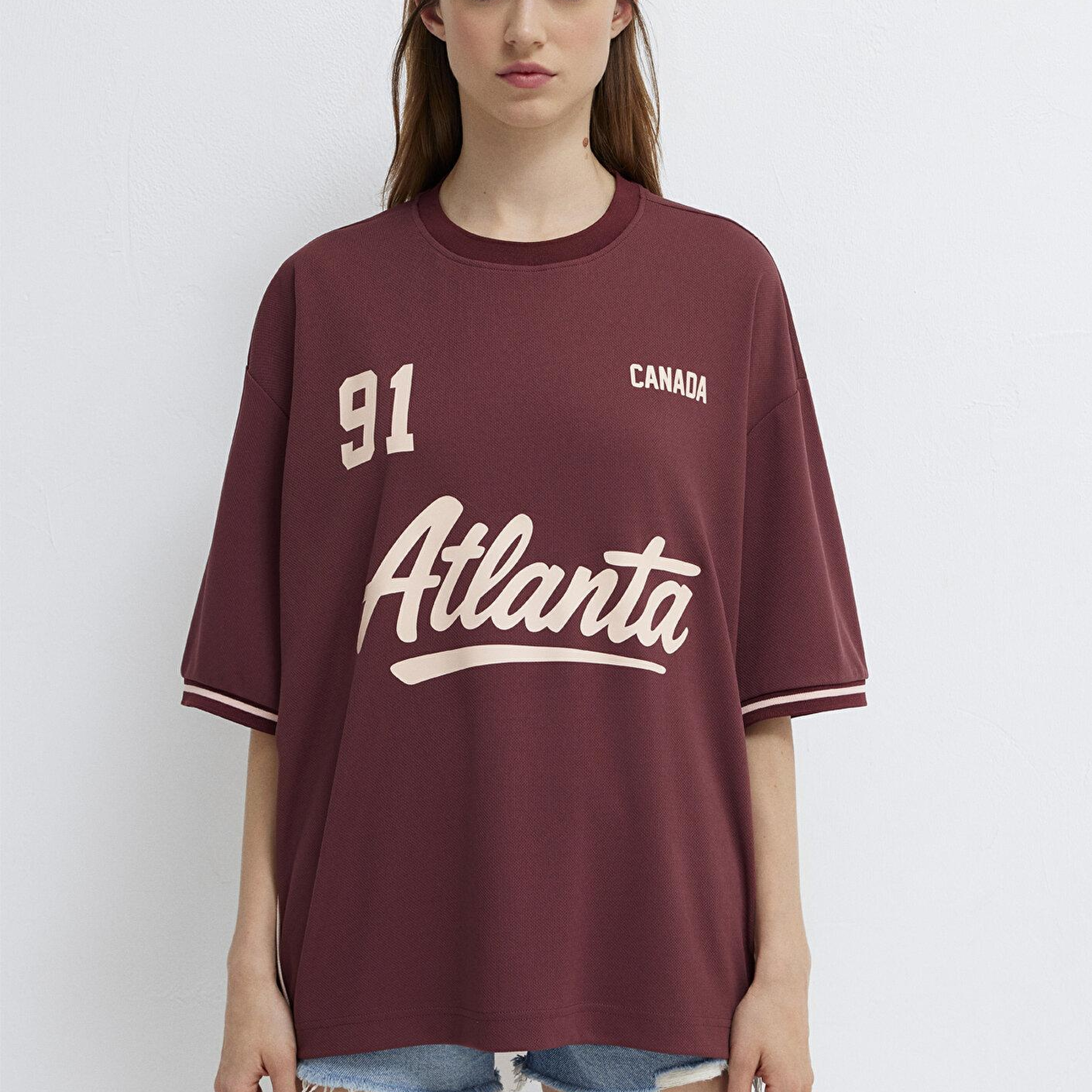 Mavi Atlanta Baskılı Bordo Forma Oversize / Geniş Kesim 1614375-85633