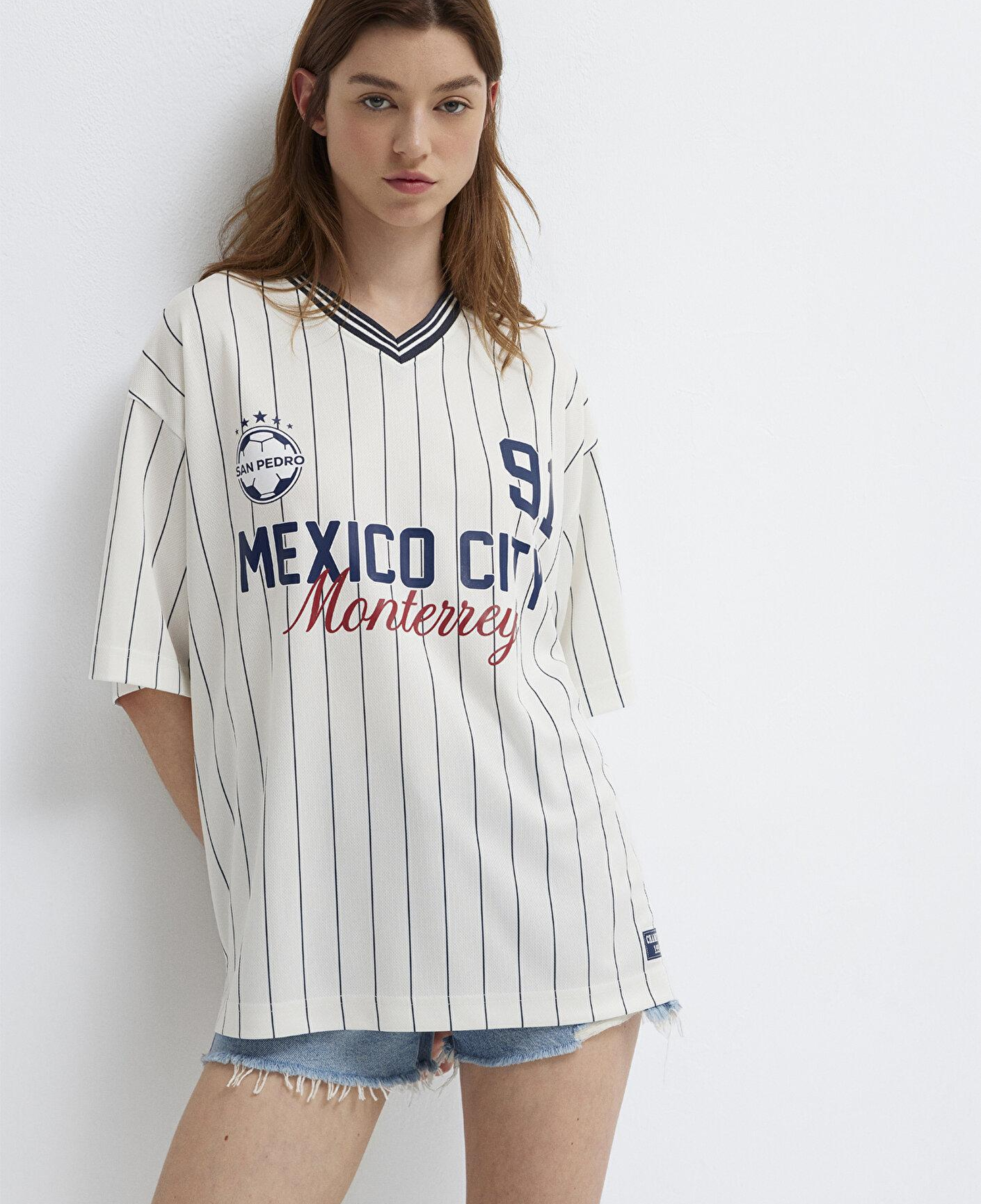 Mavi Mexico City Baskılı Çizgili Forma Oversize / Geniş Kesim 1614374-91760