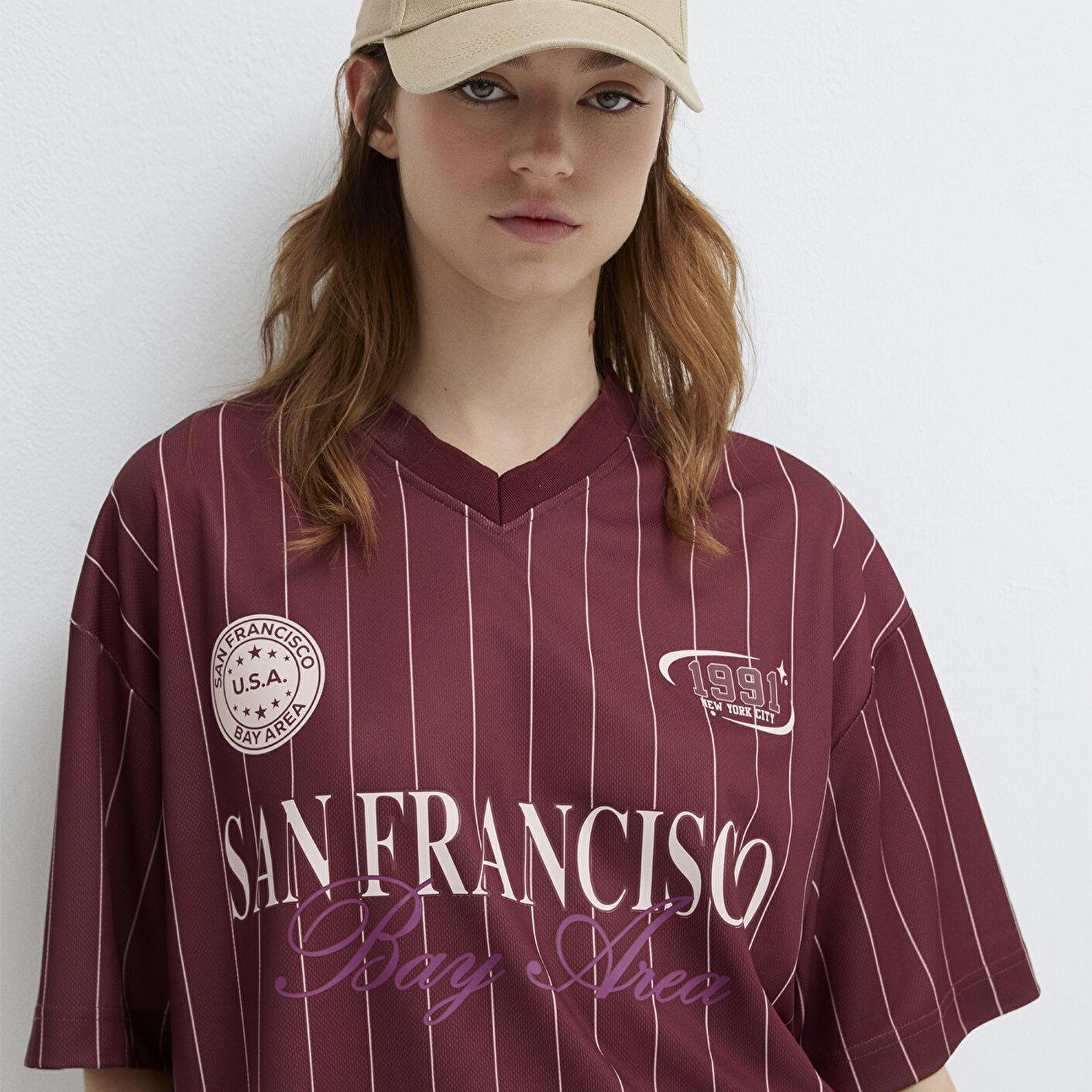 Mavi San Francisco Baskılı Çizgili Forma Oversize / Geniş Kesim 1614373-91759