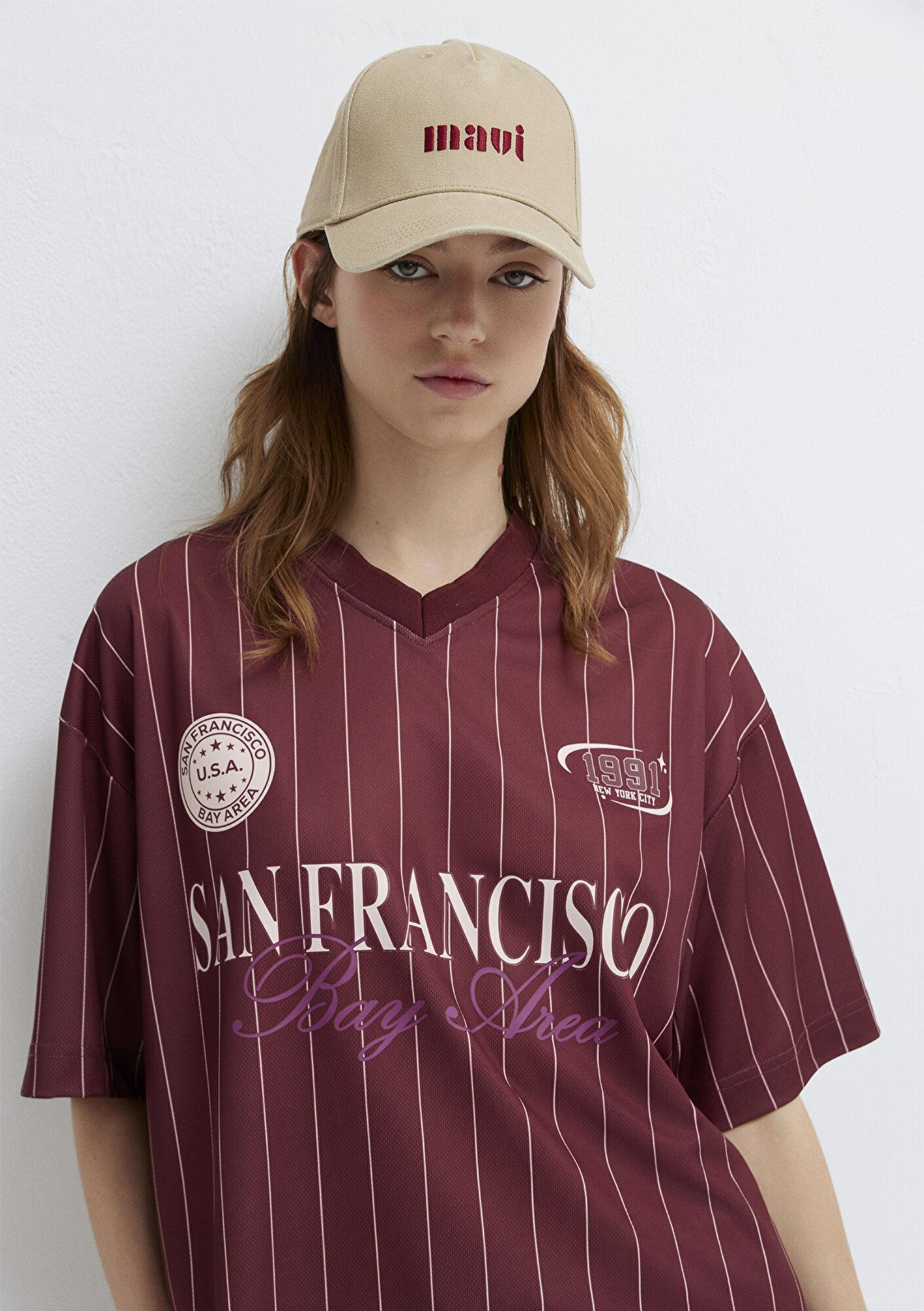 Mavi San Francisco Baskılı Çizgili Forma Oversize / Geniş Kesim 1614373-91759