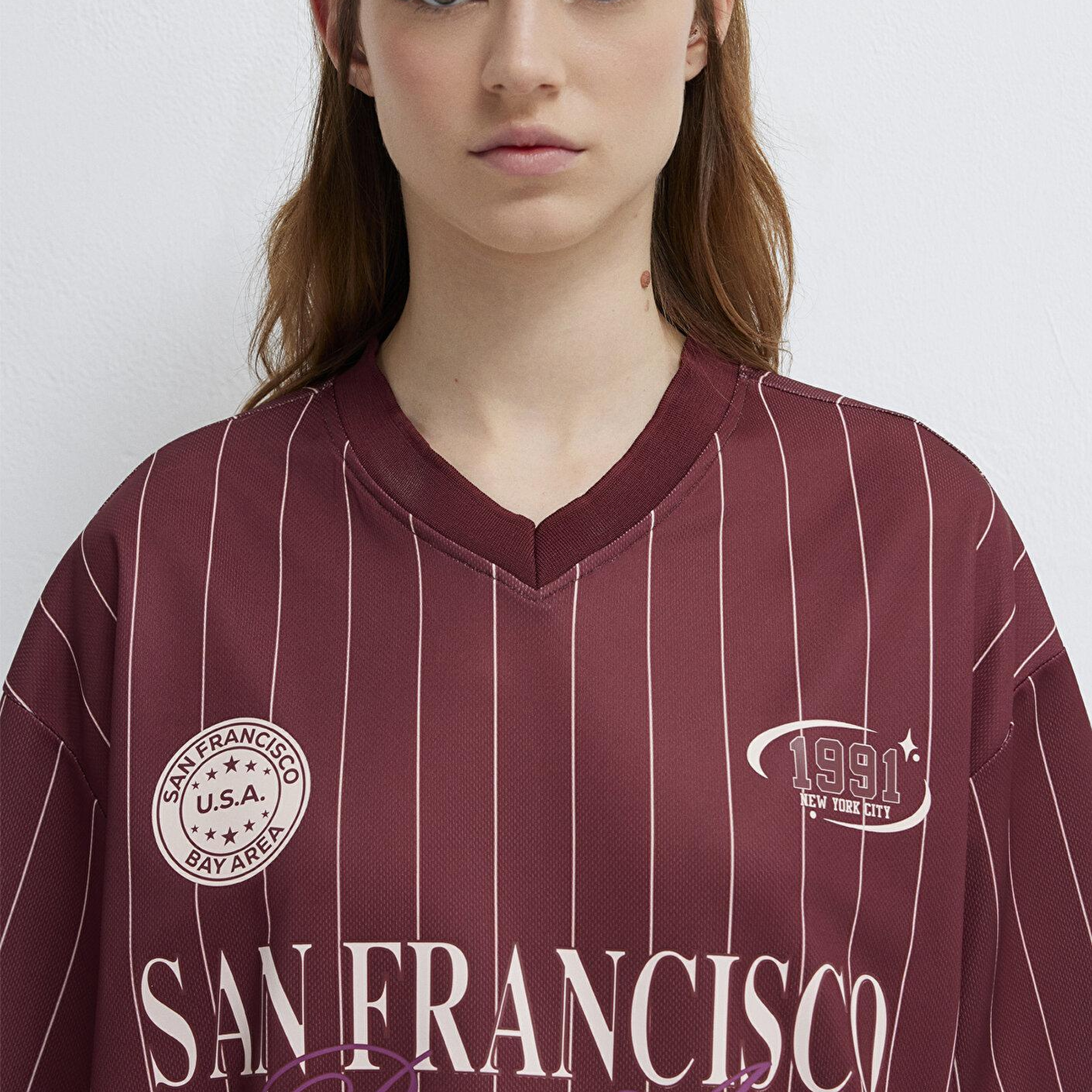 Mavi San Francisco Baskılı Çizgili Forma Oversize / Geniş Kesim 1614373-91759
