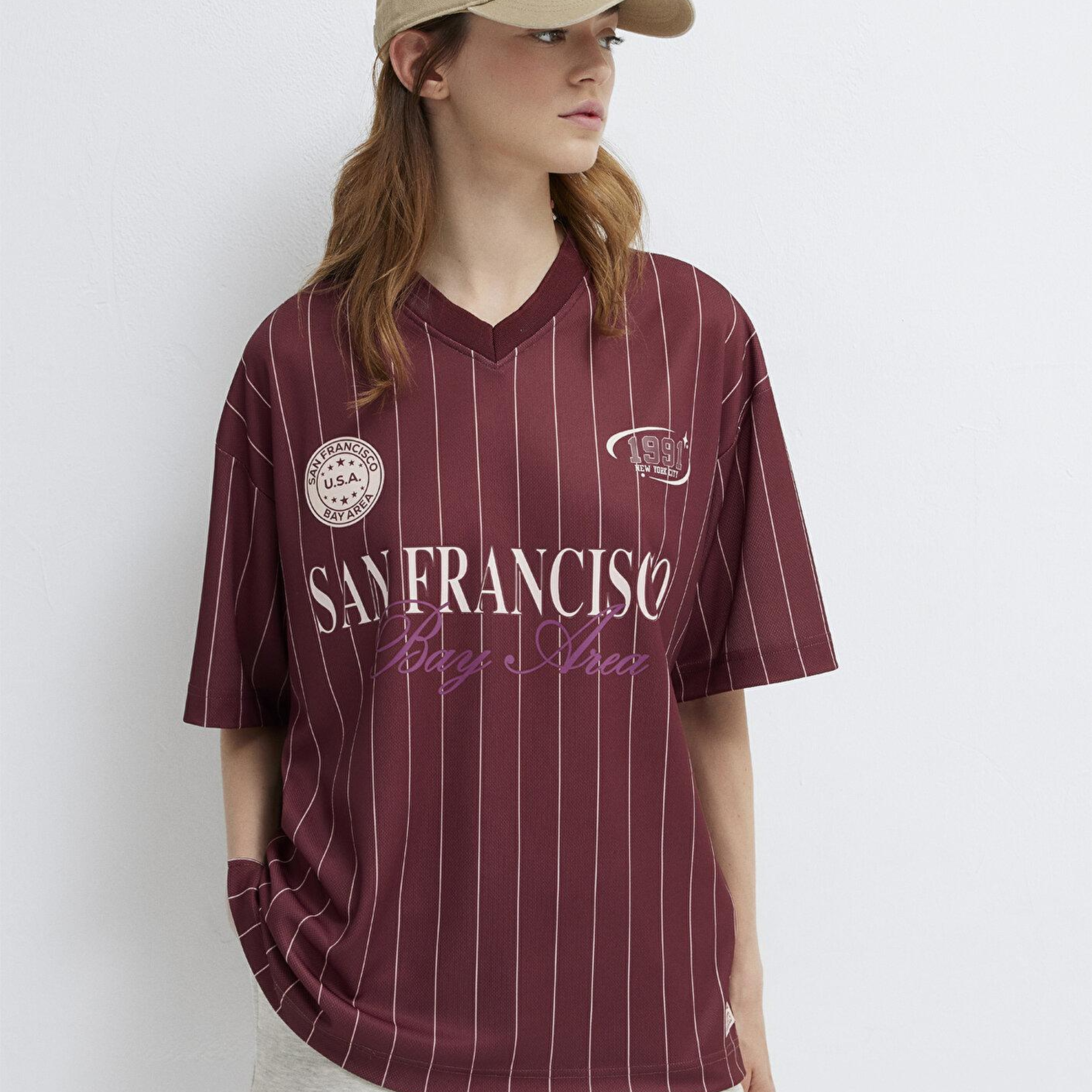 Mavi San Francisco Baskılı Çizgili Forma Oversize / Geniş Kesim 1614373-91759