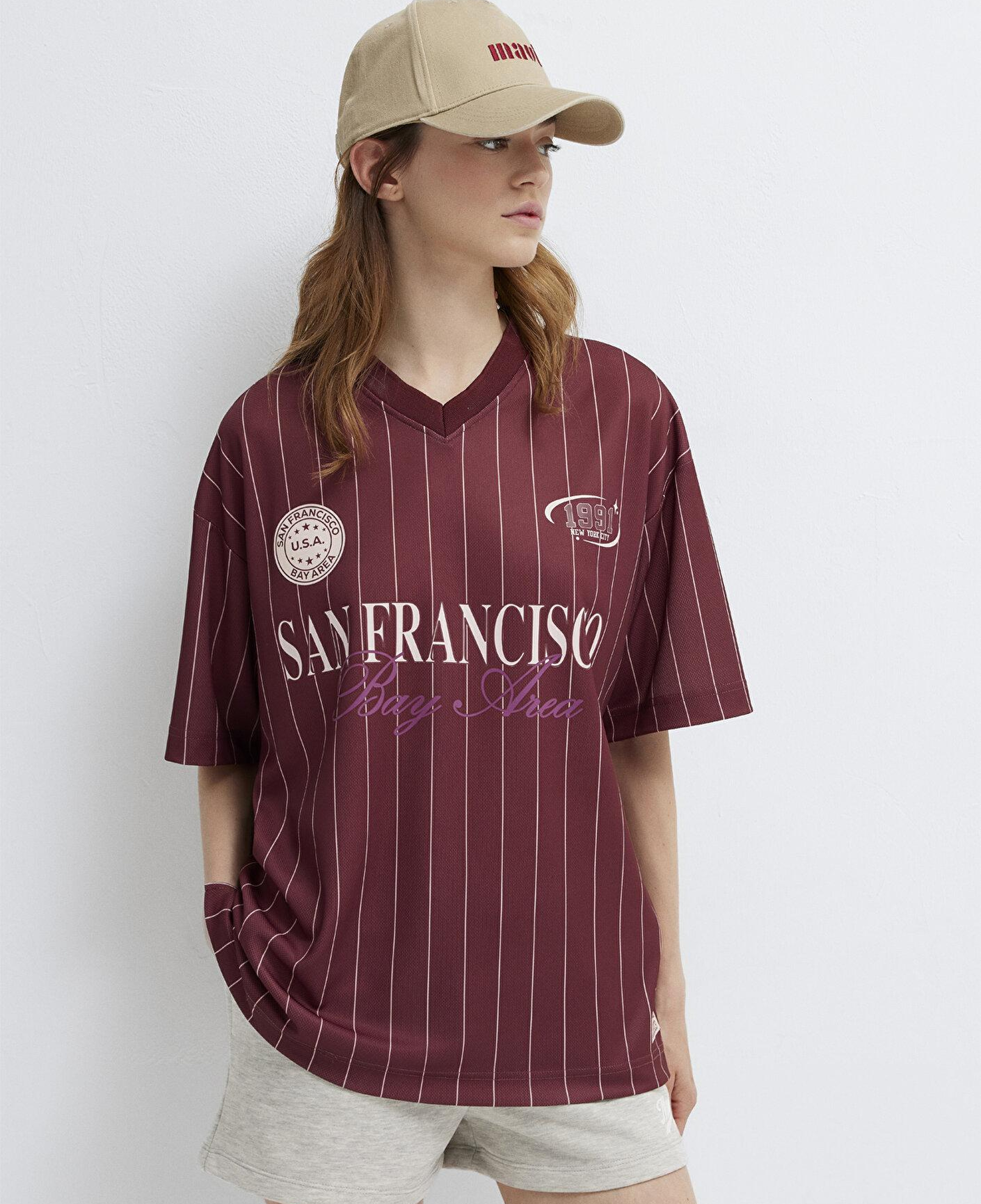 Mavi San Francisco Baskılı Çizgili Forma Oversize / Geniş Kesim 1614373-91759