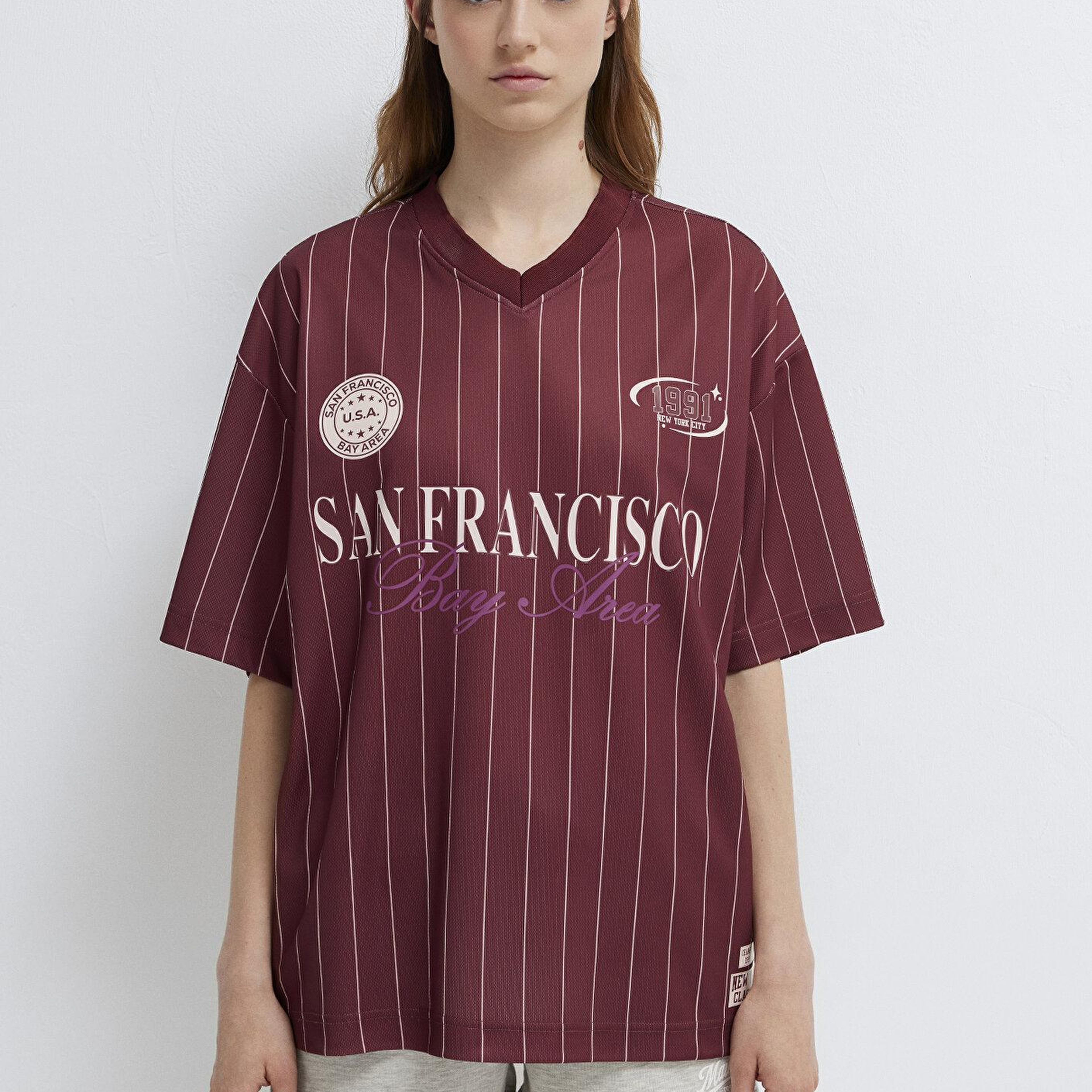 Mavi San Francisco Baskılı Çizgili Forma Oversize / Geniş Kesim 1614373-91759