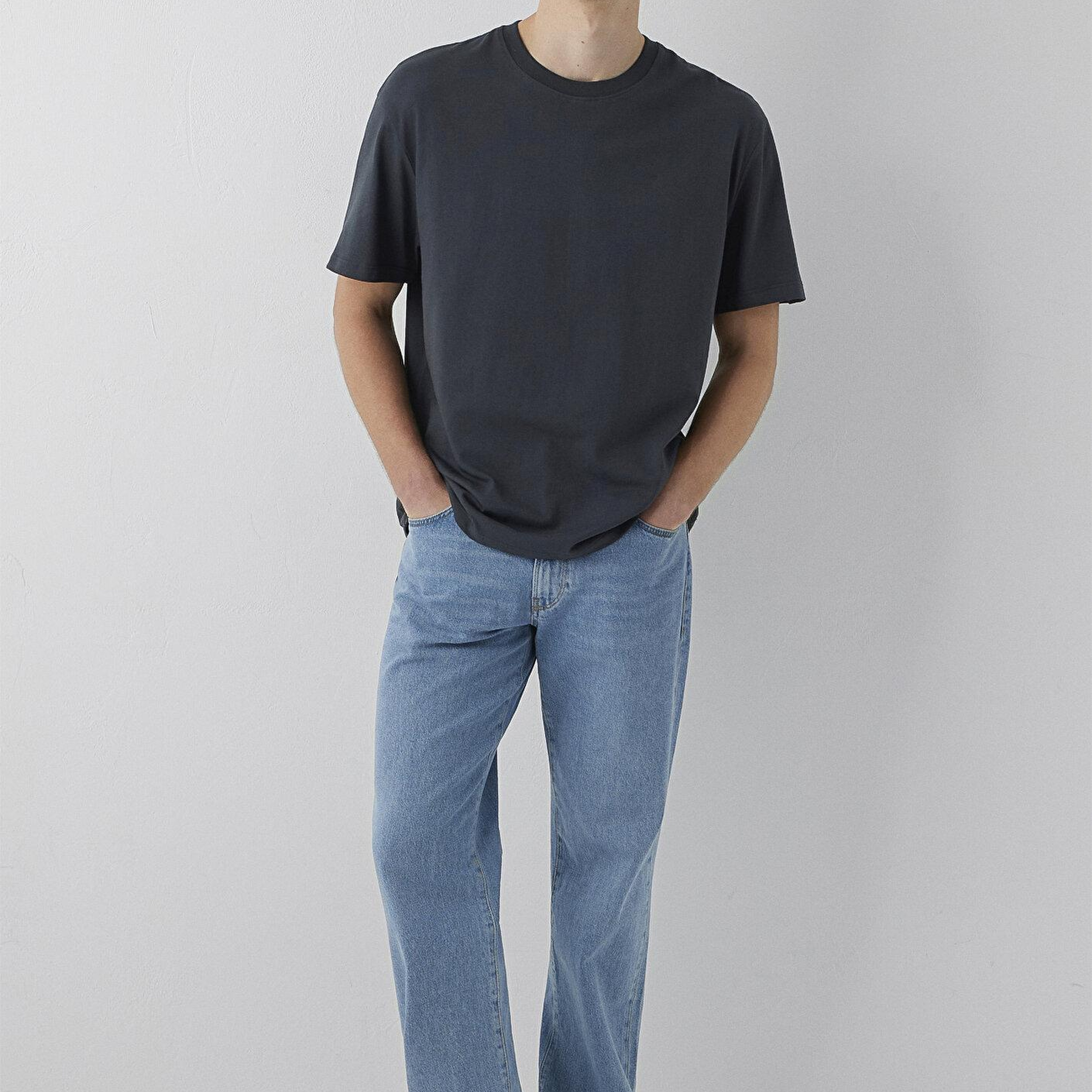 Mavi Antrasit Basic Tişört Loose Fit / Bol Rahat Kesim 066249-91268